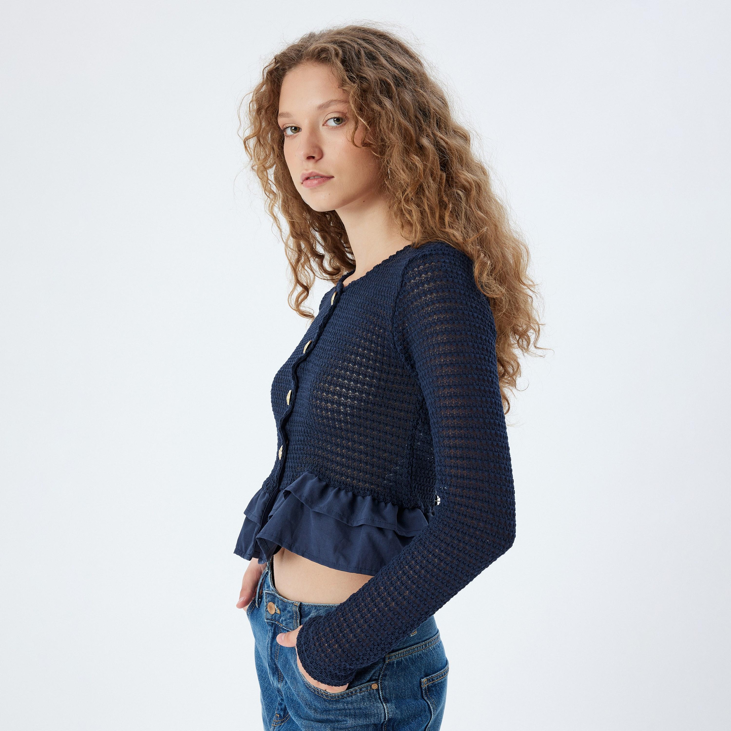 KOTON Blue Knitted Women's Cardigan-women-winterwear-cardigansandjumpers-cardigans-image-5