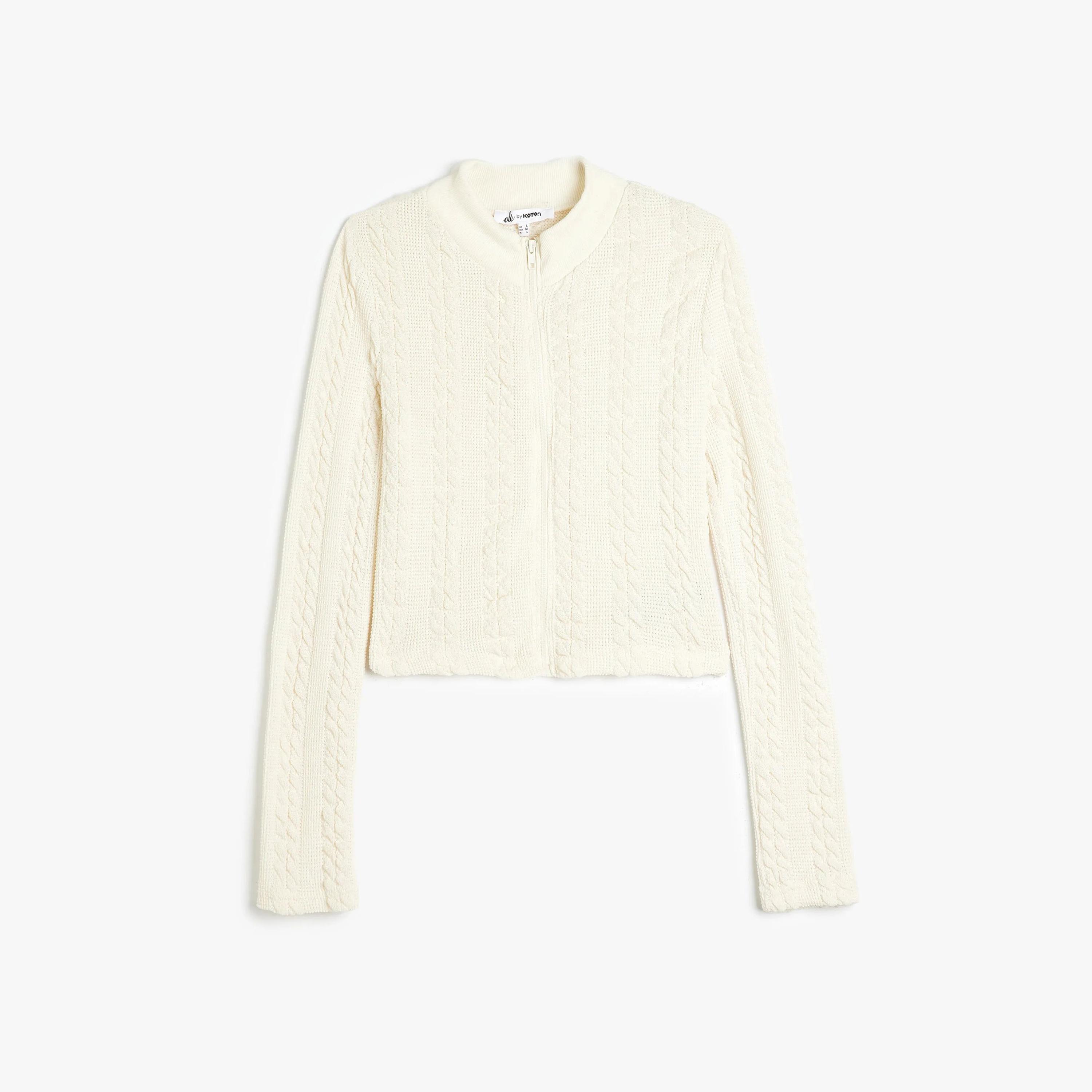 KOTON Cable Knitted High Neck Women's Cardigan-women-winterwear-cardigansandjumpers-cardigans-image-1