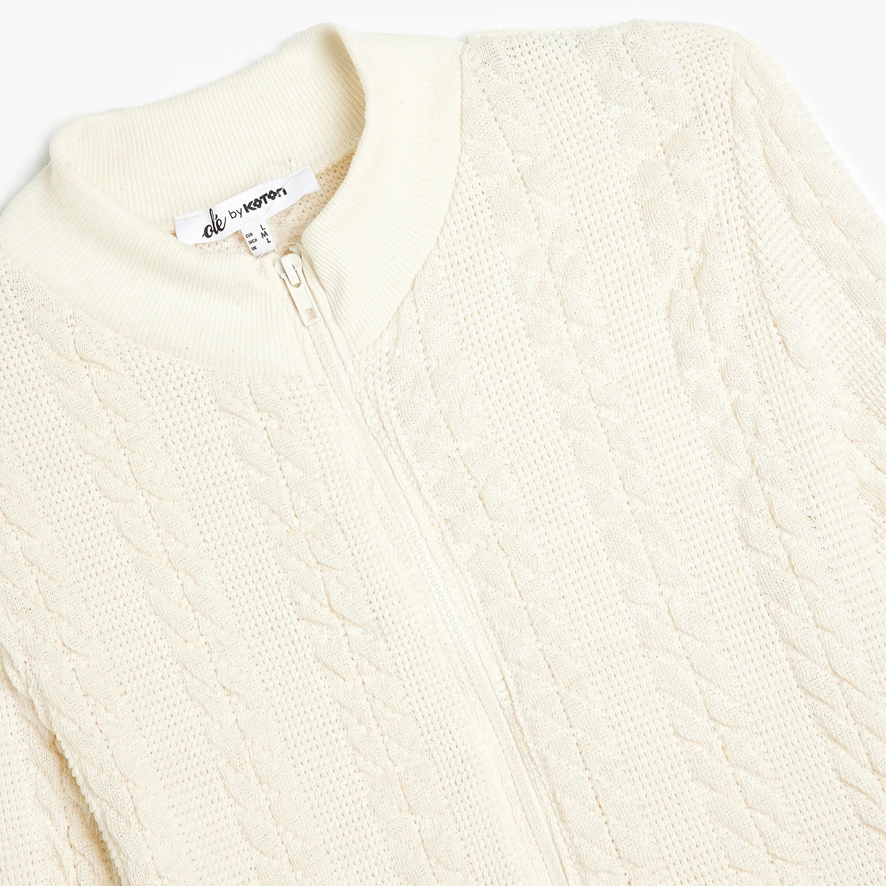 KOTON Cable Knitted High Neck Women's Cardigan-women-winterwear-cardigansandjumpers-cardigans-image-3