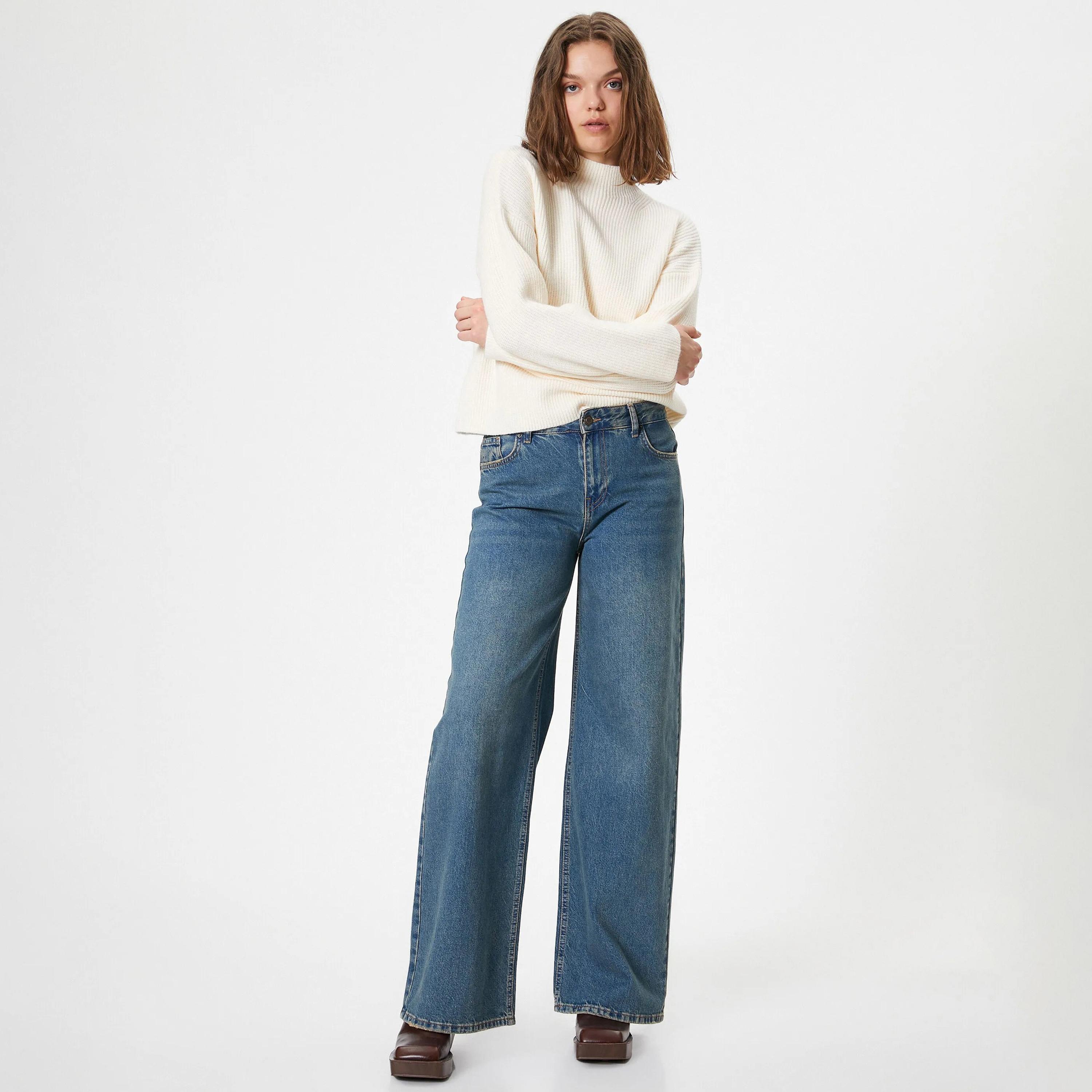 KOTON Cream Ribbed High Neck Women's Sweater-women-winterwear-cardigansandjumpers-jumpers-image-2