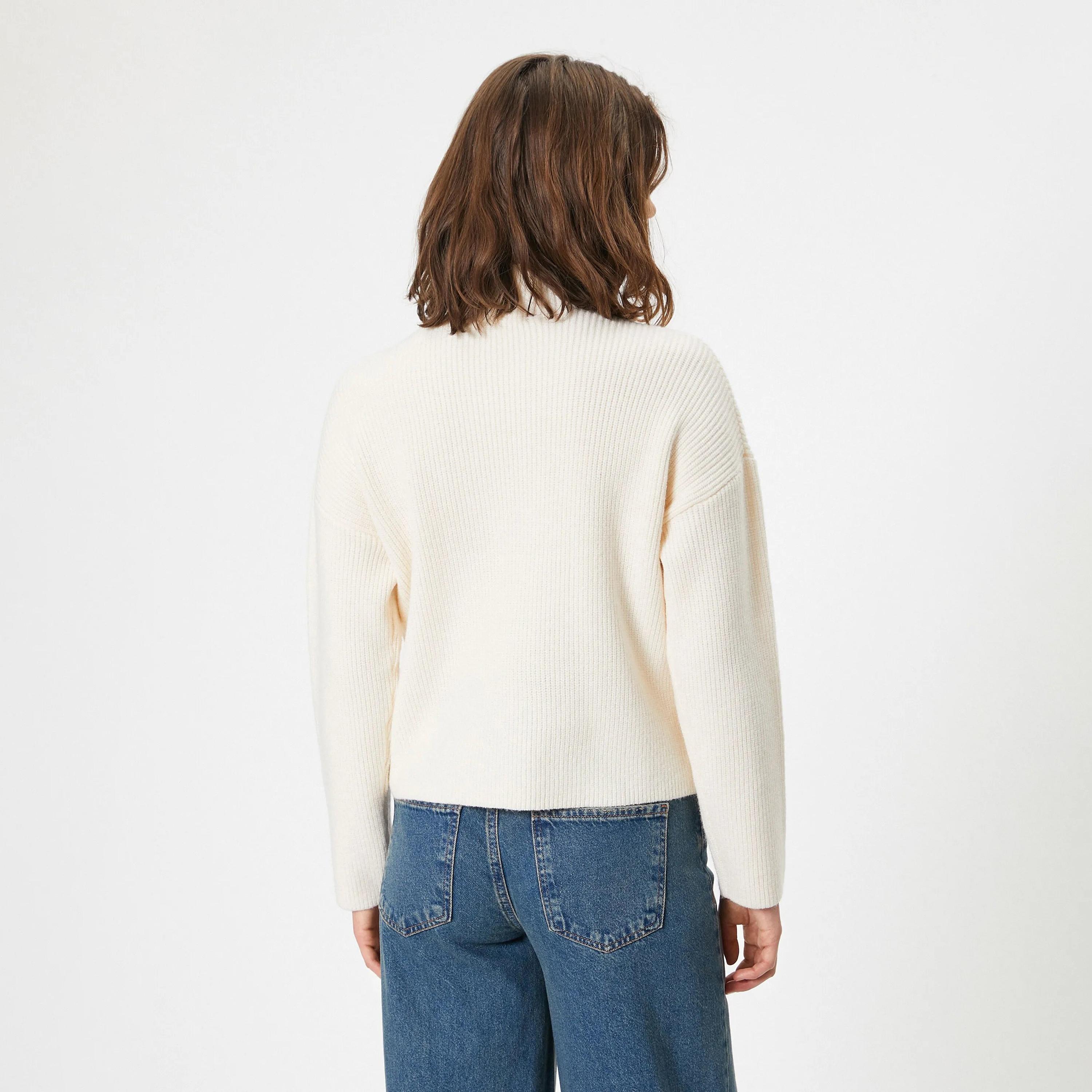 KOTON Cream Ribbed High Neck Women's Sweater-women-winterwear-cardigansandjumpers-jumpers-image-3