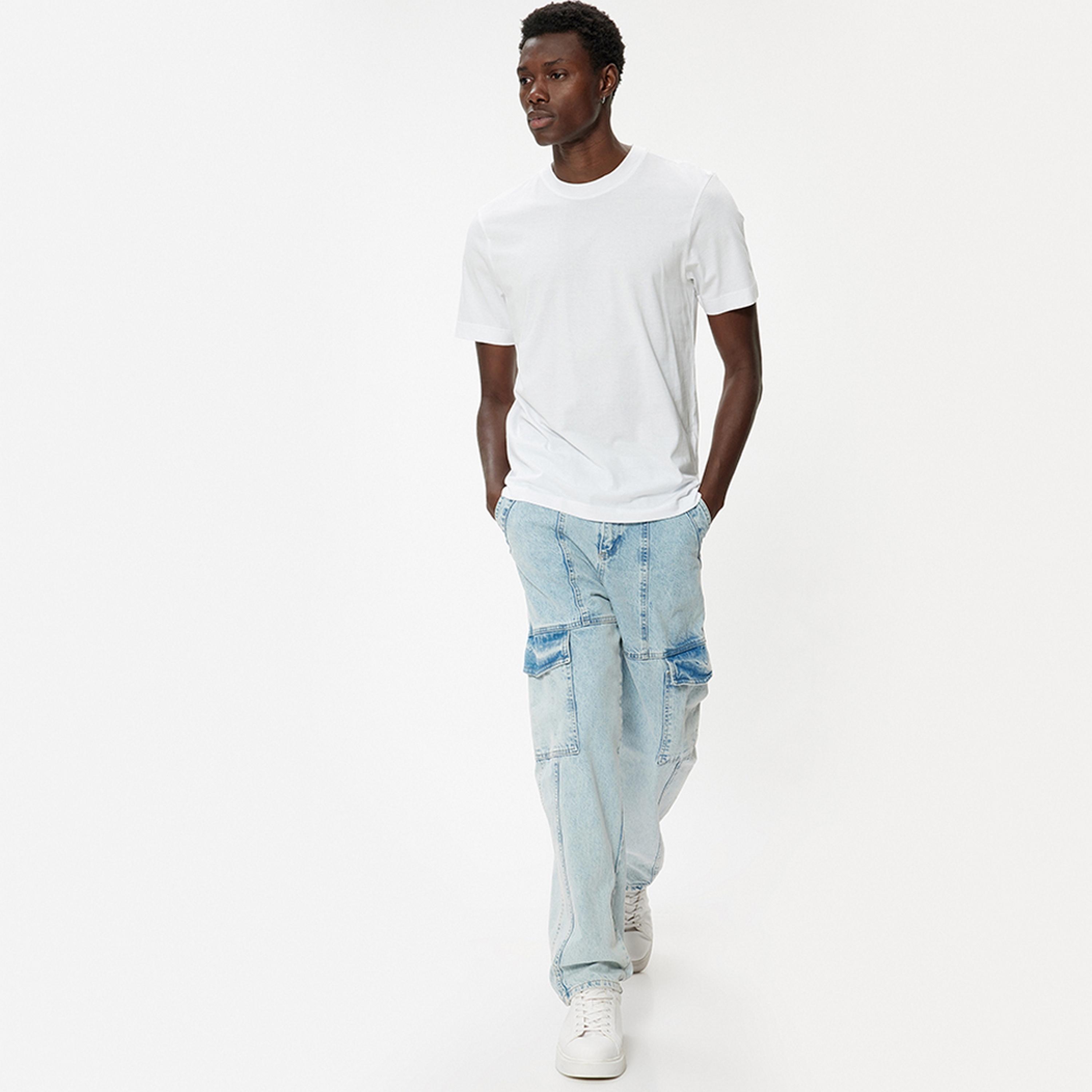 تيشيرت رجالي بأكمام قصيرة وياقة دائرية سادة من كوتون.-men-clothing-tshirtsandpolos-tshirts-image-2