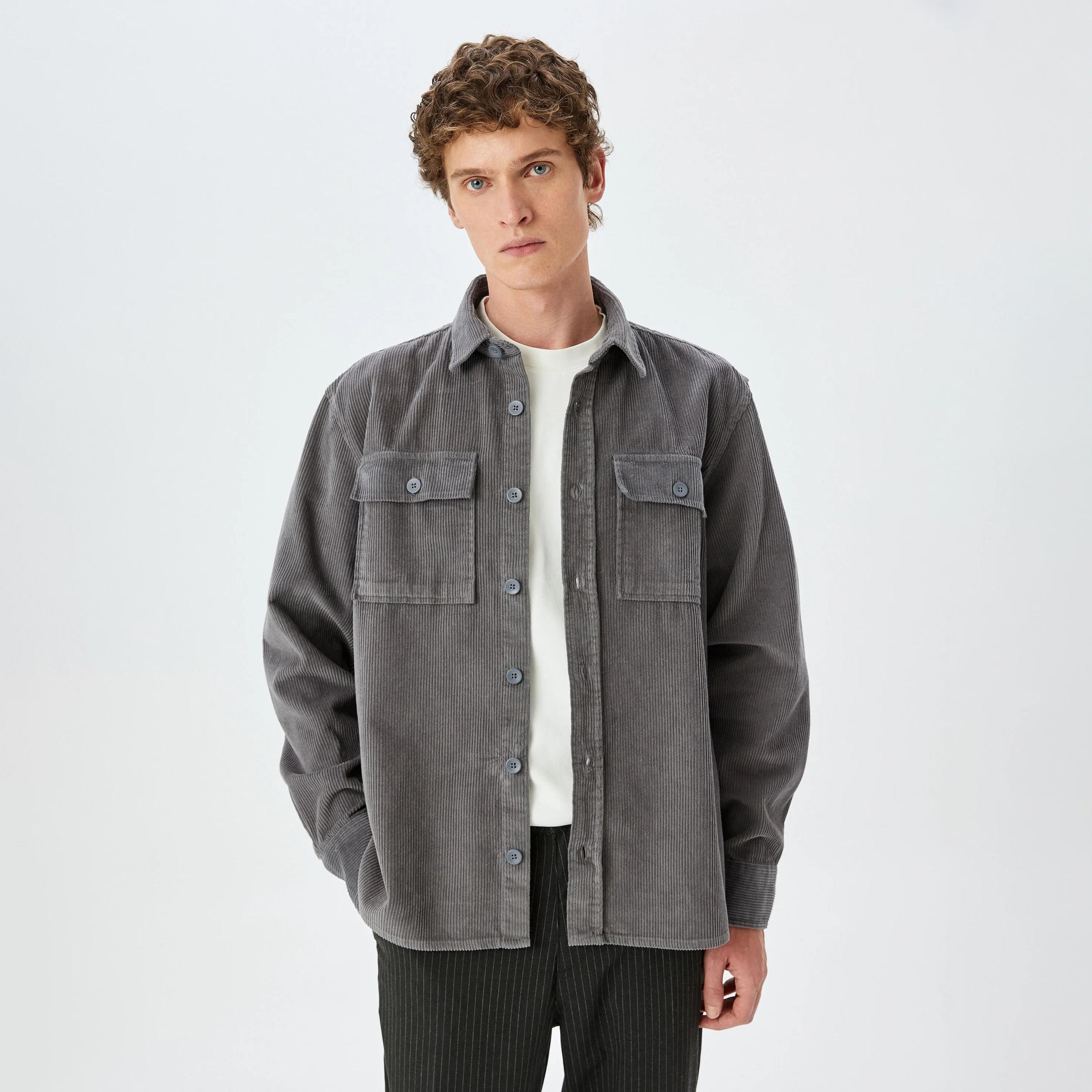 KOTON Corduroy Collared Long Sleeves Men's Shacket-men-clothing-jacketsandblazers-jackets-image-1