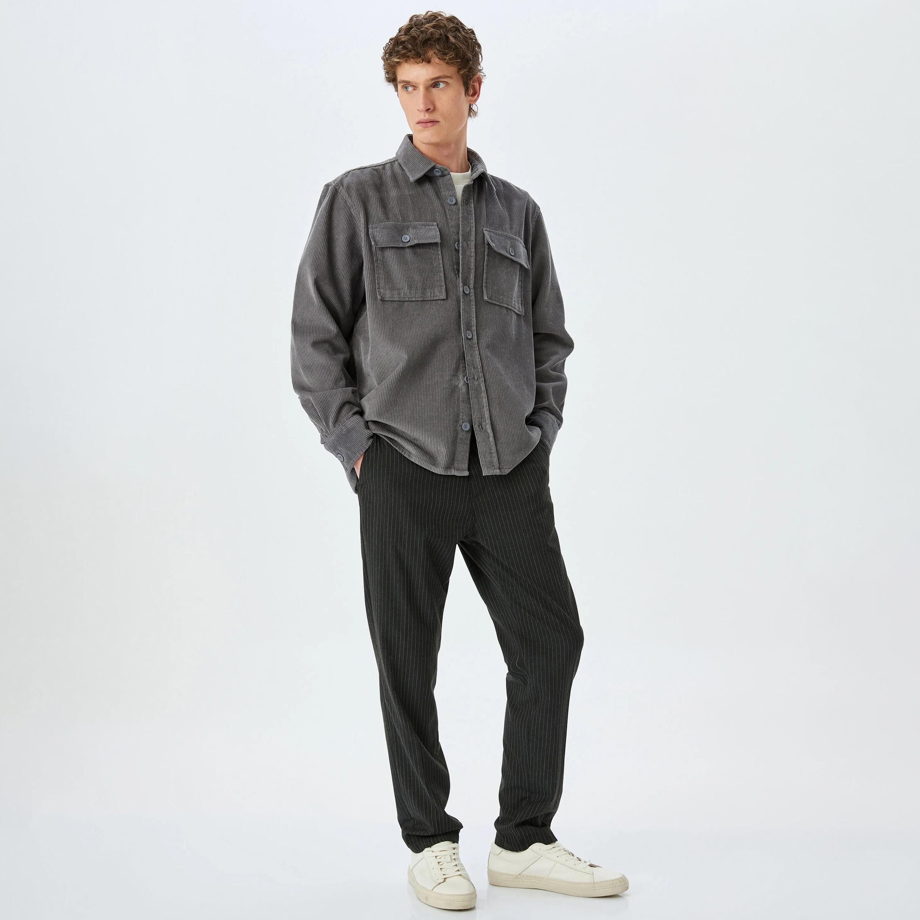 KOTON Corduroy Collared Long Sleeves Men's Shacket-men-clothing-jacketsandblazers-jackets-image-2