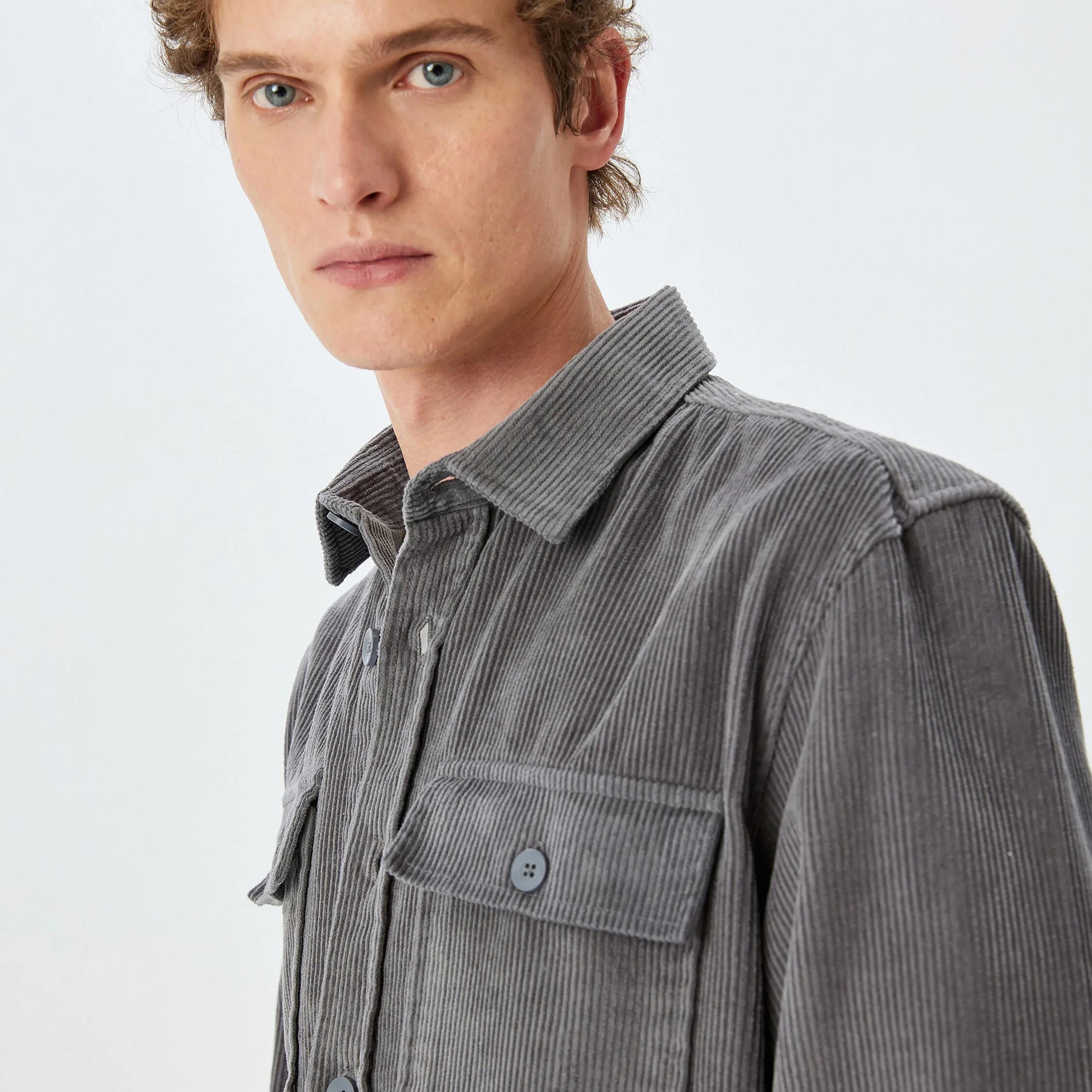 KOTON Corduroy Collared Long Sleeves Men's Shacket-men-clothing-jacketsandblazers-jackets-image-3