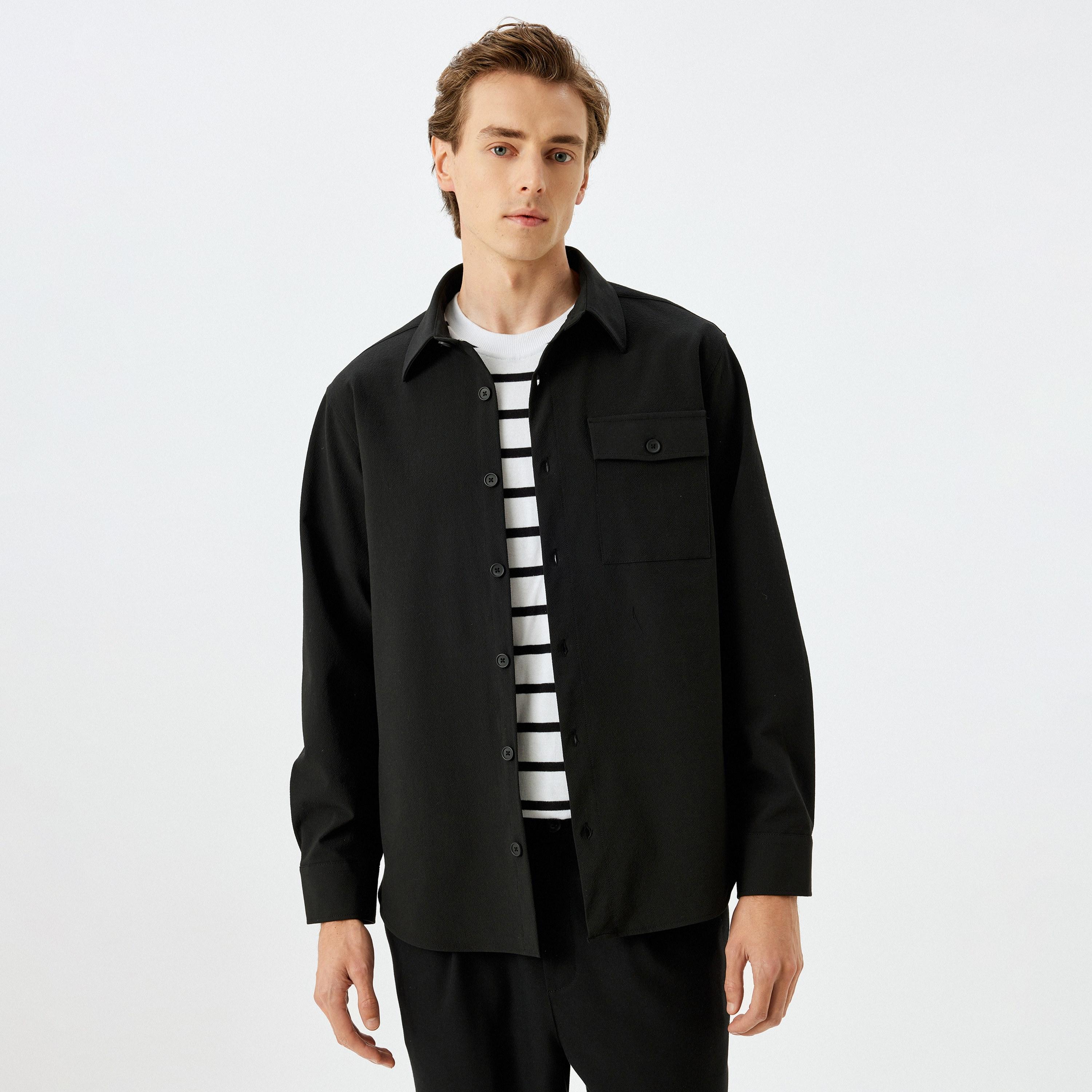 قميص رجالي أسود بياقة من كوتون-men-clothing-shirts-image-1