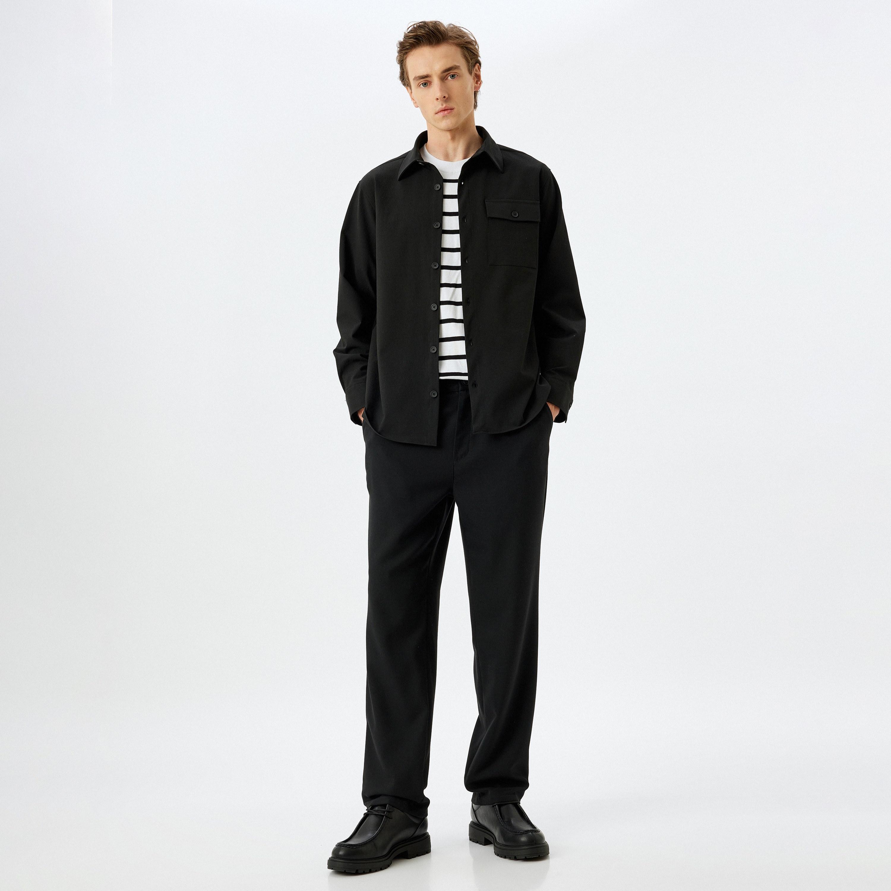 KOTON Black Collared Men's Shirt-men-clothing-shirts-image-2