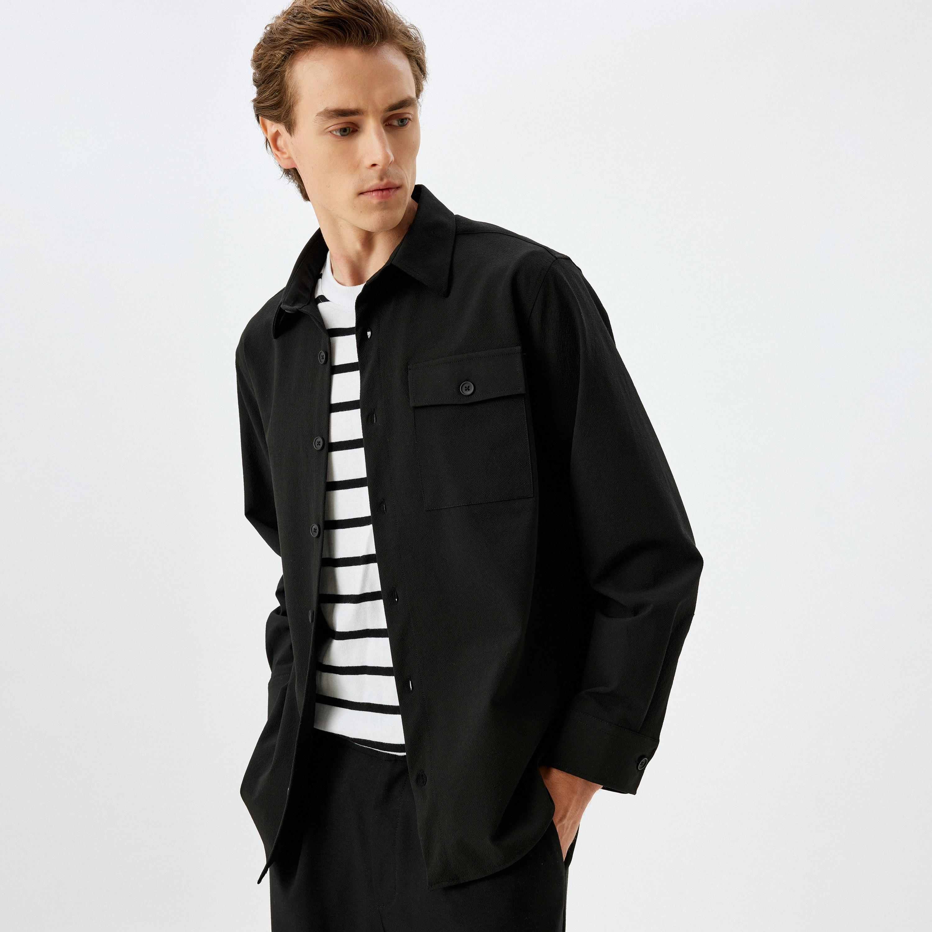 KOTON Black Collared Men's Shirt-men-clothing-shirts-image-5