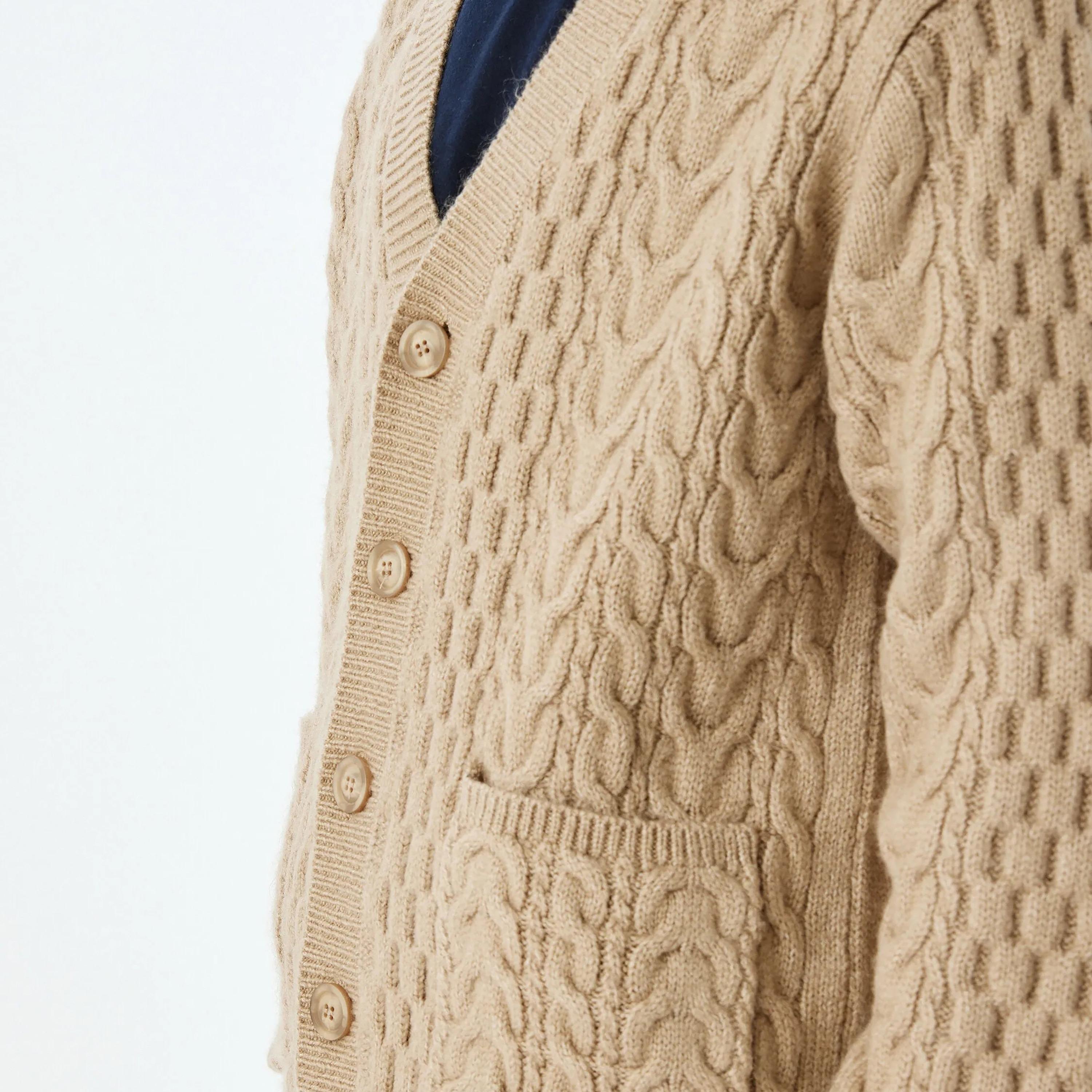 KOTON Cable Knitted V-Neck Long Sleeves Men's Cardigan-men-clothing-sweatersandpullovers-image-3