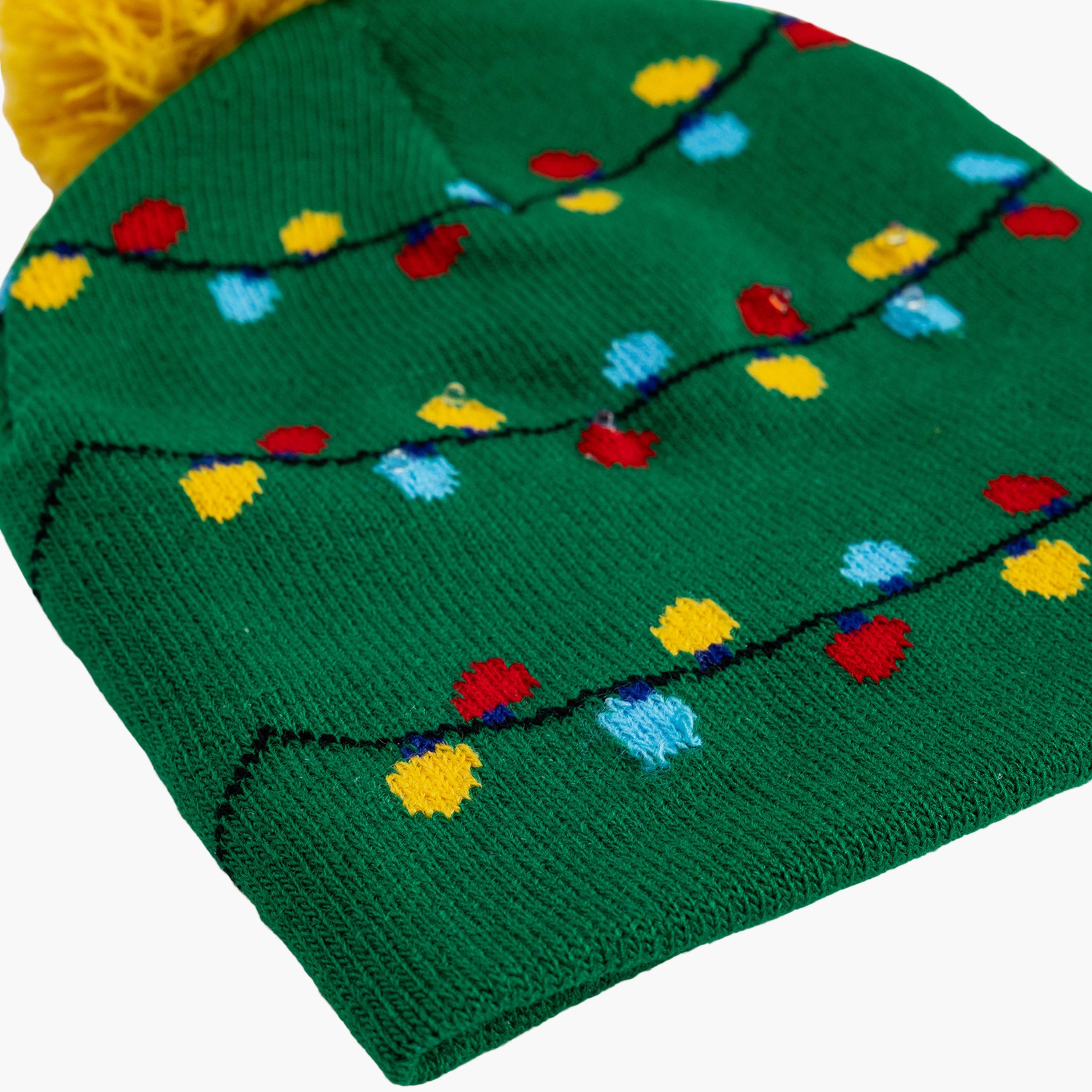قبعة صغيرة (آيس كاب) بنقشة بارزة وتفاصيل بوم بوم من كوتون-boys-accessories-caps-image-4