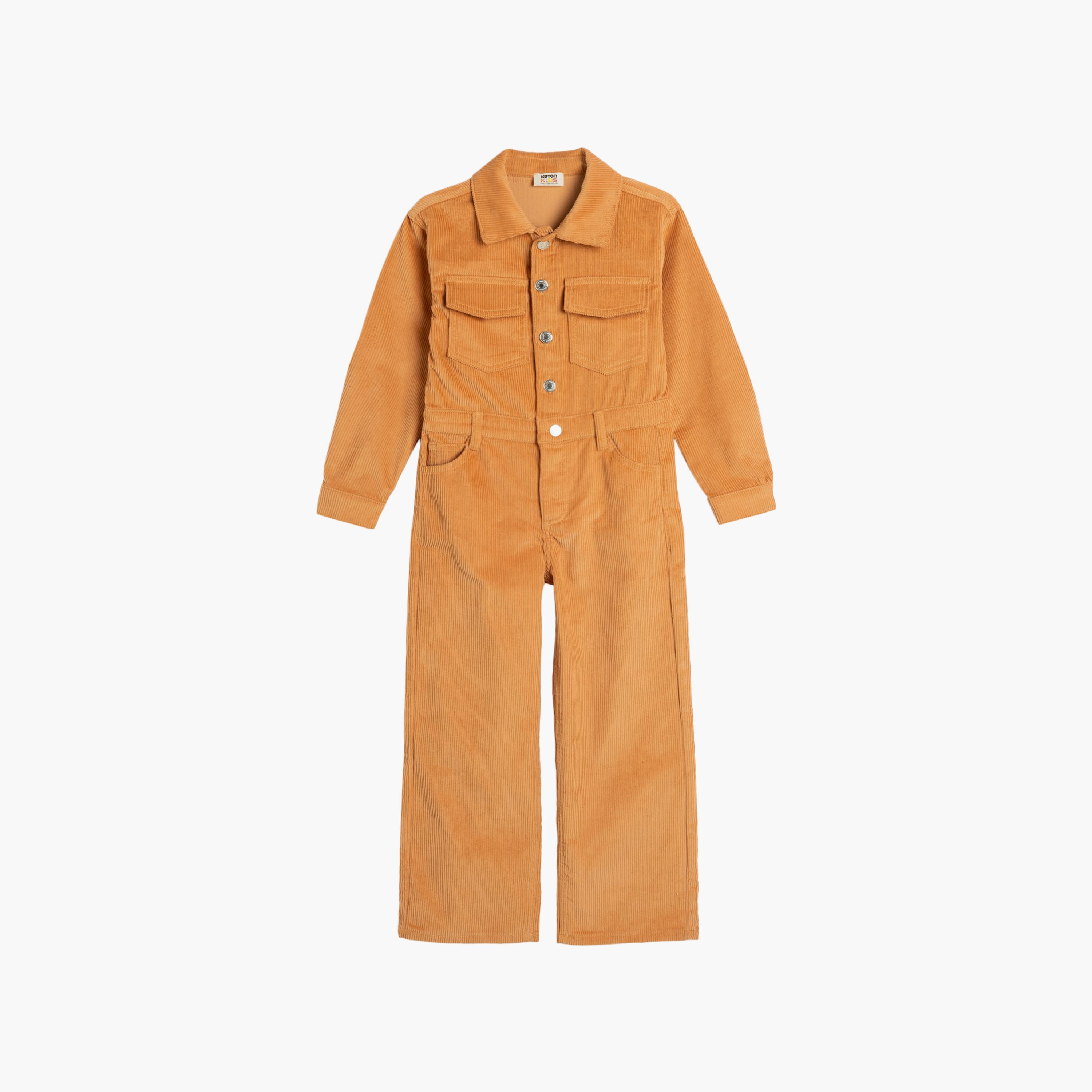 Koton Long Sleeves Velvet Collared Jumpsuit with Front Pockets-girls-clothing-dressesandjumpsuits-image-1