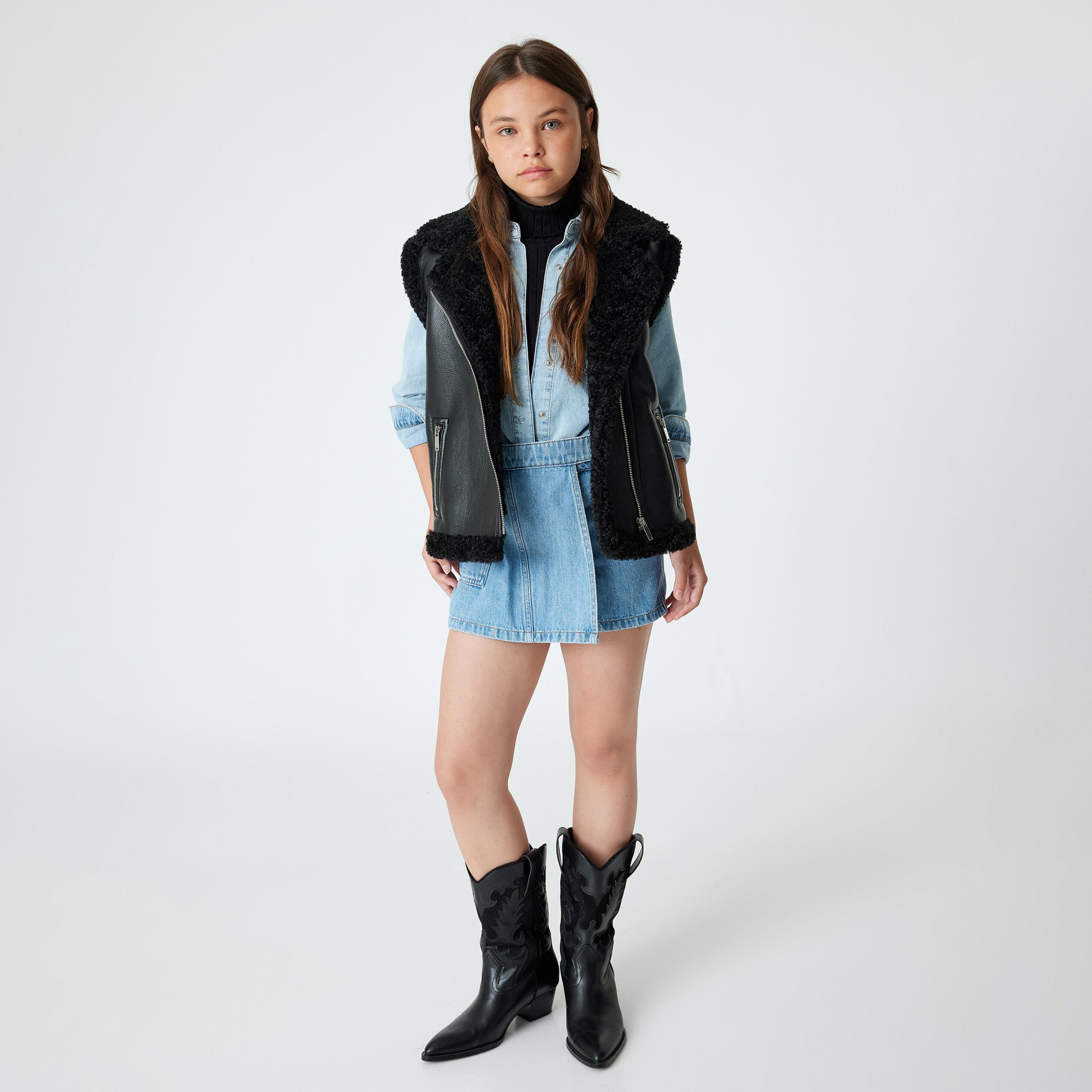 تنورة بأزرار سادة من كوتون-girls-clothing-bottoms-skirts-image-3