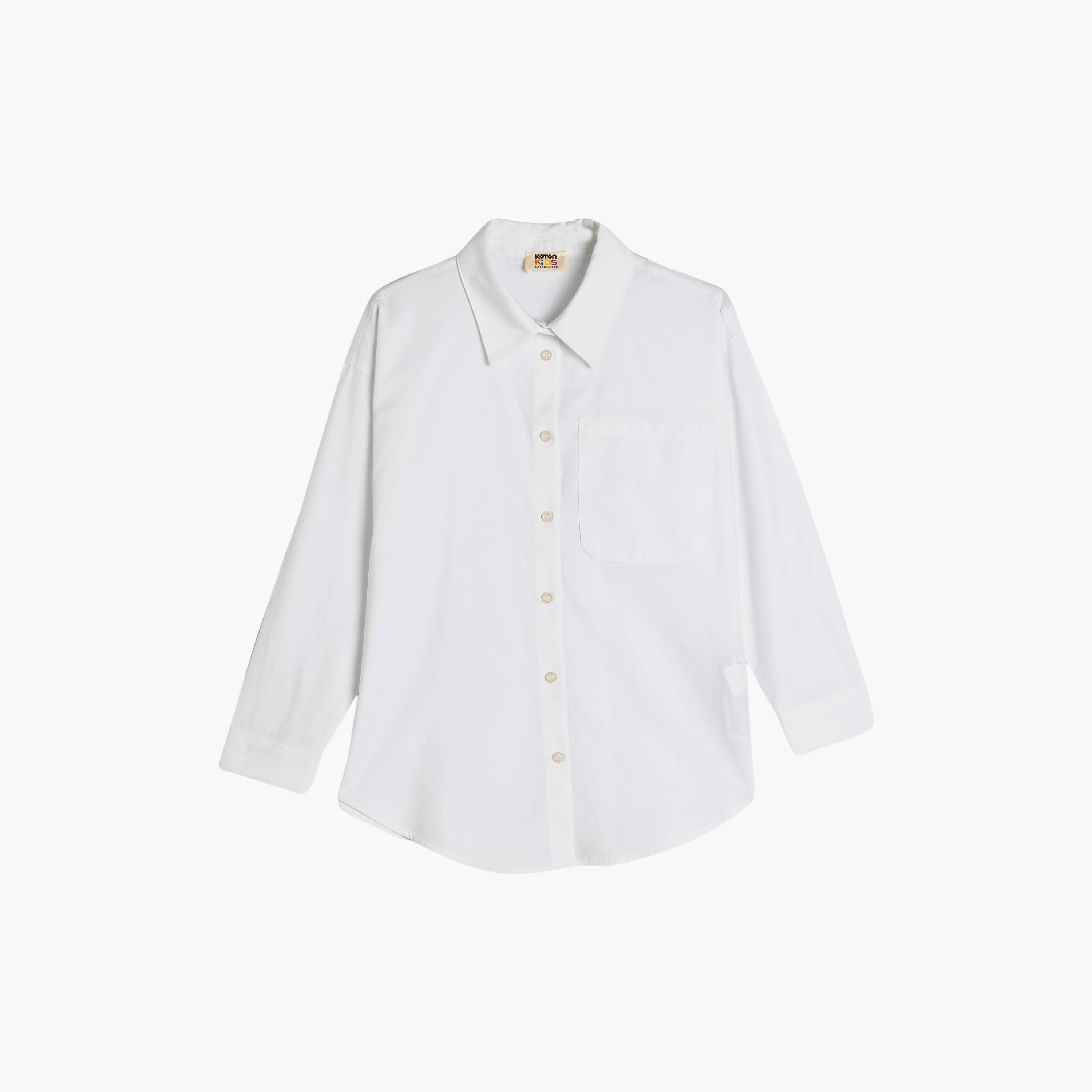 قميص سادة بأكمام طويلة وجيب من كوتون-girls-clothing-blousesandshirts-image-1