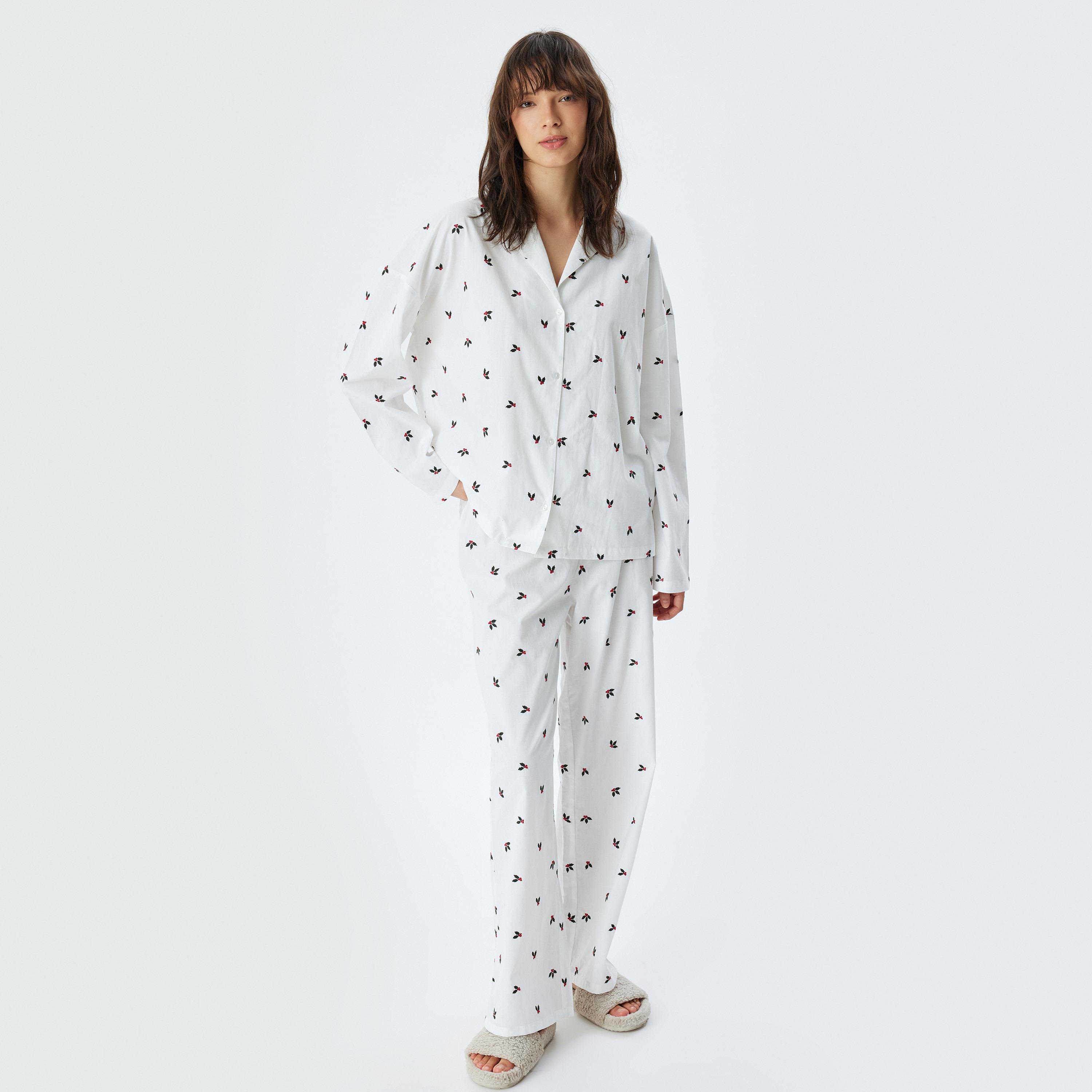 KOTON Embroidered Collared Long Sleeves Women's Shirt-women-clothing-nightwear-pyjamas-tops-image-2