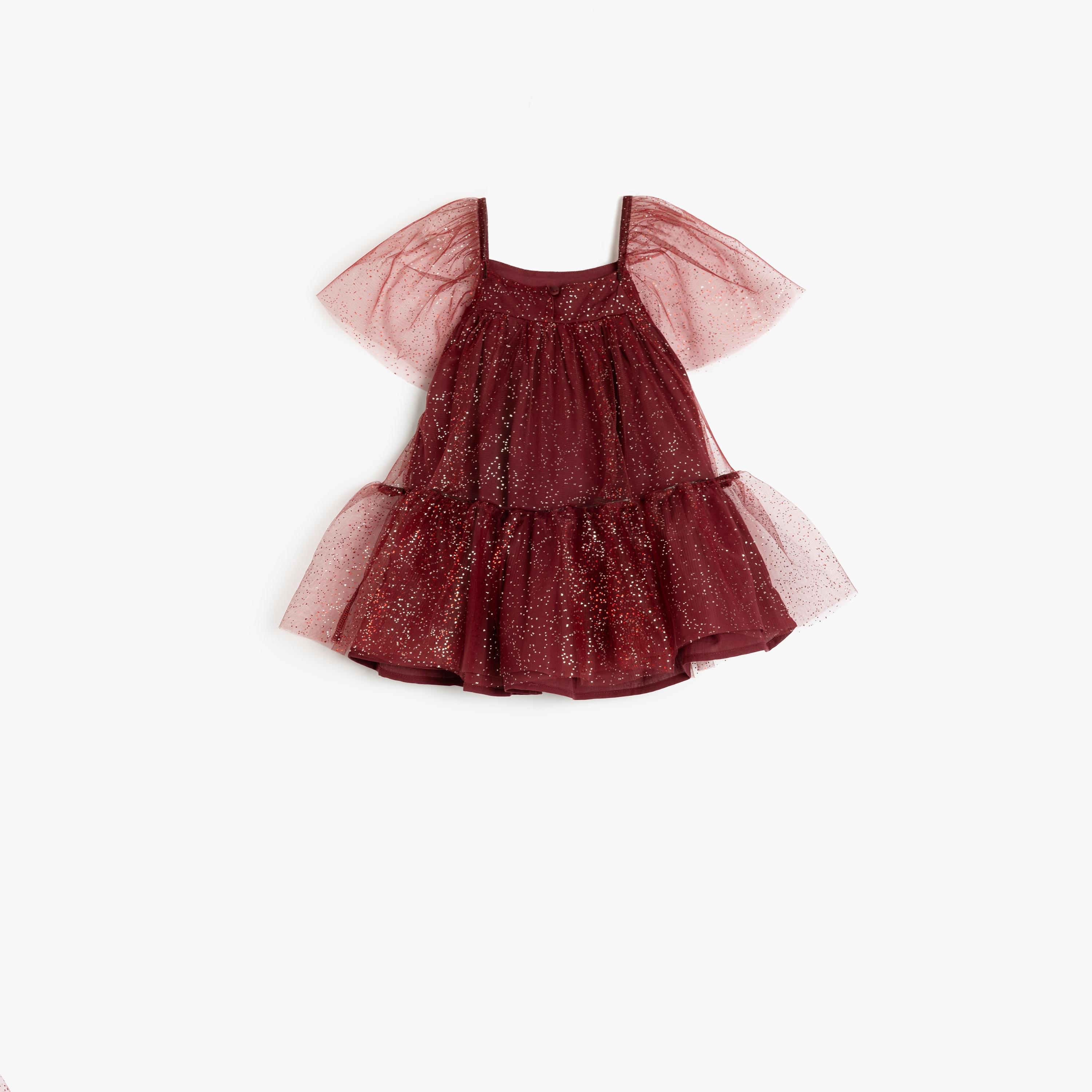 Koton Short Sleeves Square Neck Solid Pinafore Dress-girls-clothing-dressesandjumpsuits-image-2