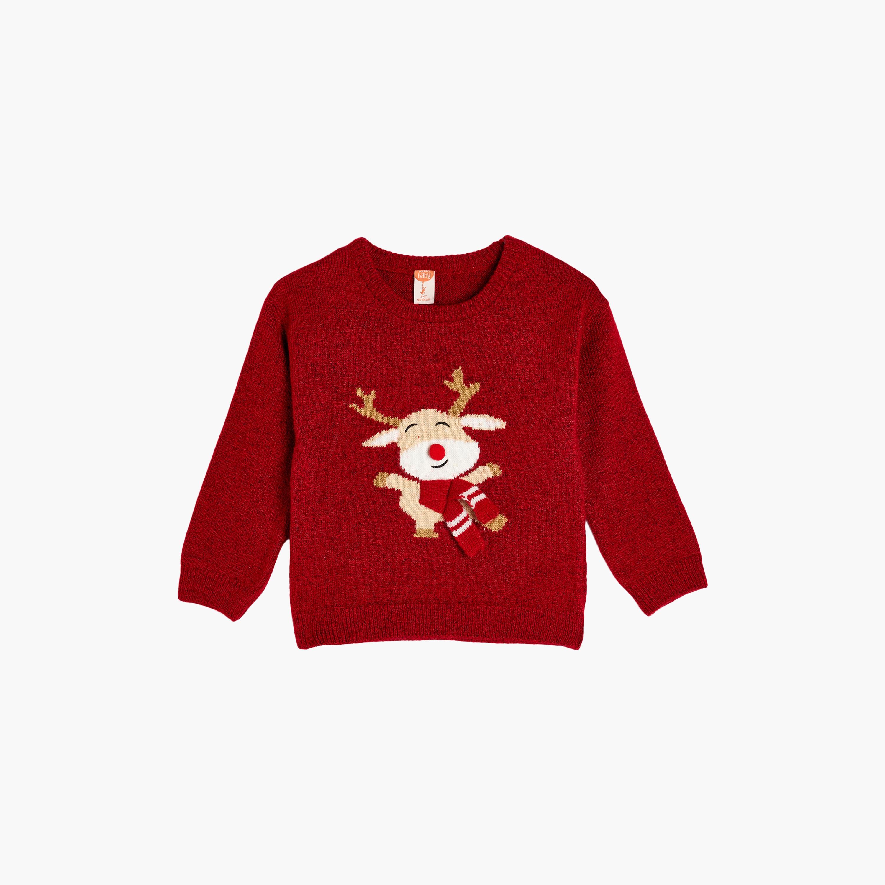 بلوفر تريكو بأكمام طويلة ونقشة رنة من كوتون-baby-girls-clothing-sweatshirts-image-1