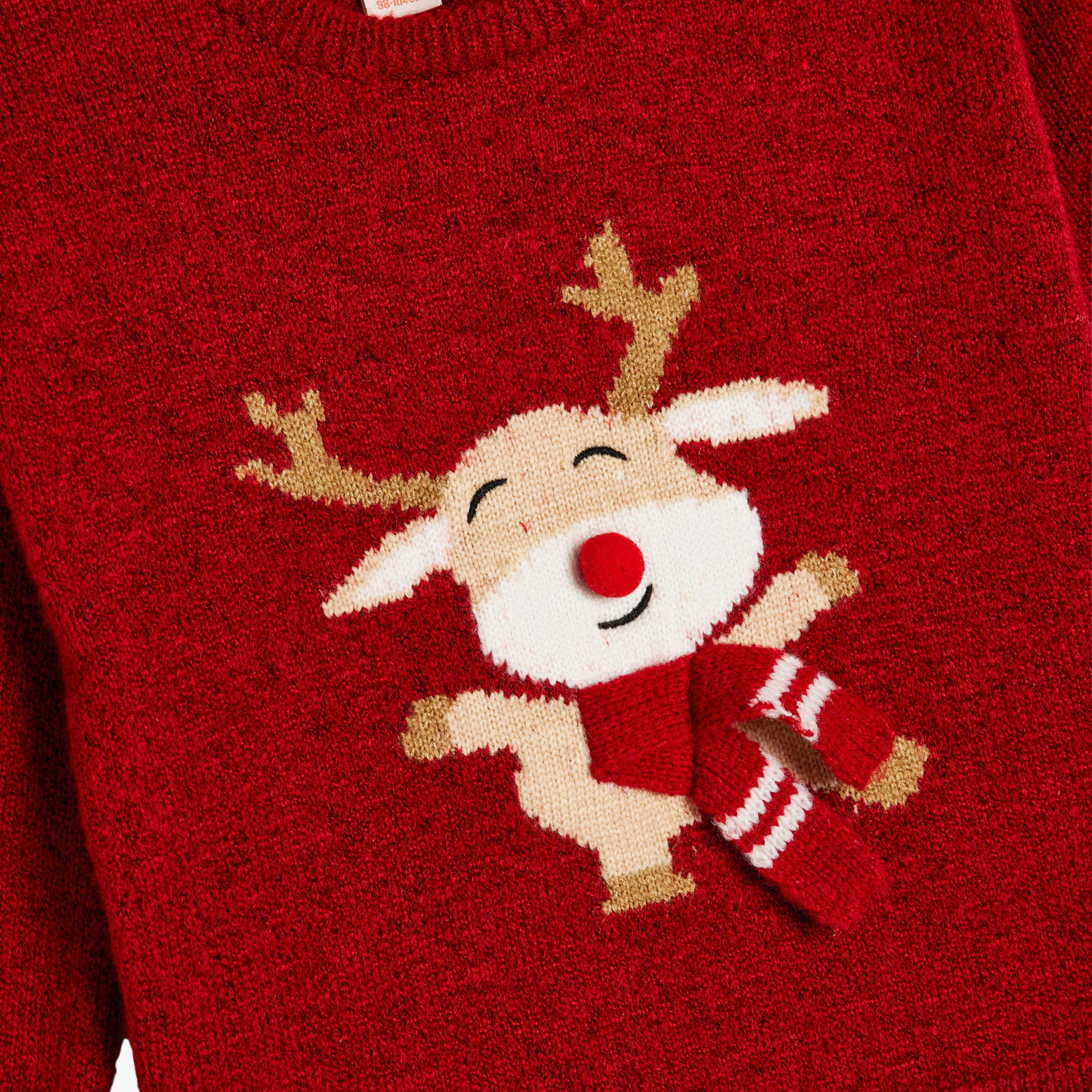 بلوفر تريكو بأكمام طويلة ونقشة رنة من كوتون-baby-girls-clothing-sweatshirts-image-3