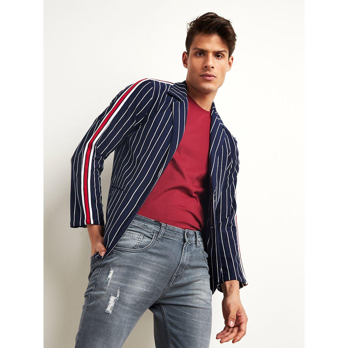 Styli Striped Blazer with Side Taping Sleeves Detail-men-winterwear-jacketsandblazers-image-1