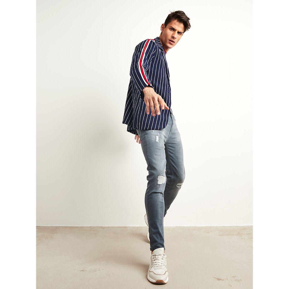Styli Striped Blazer with Side Taping Sleeves Detail-men-winterwear-jacketsandblazers-image-2