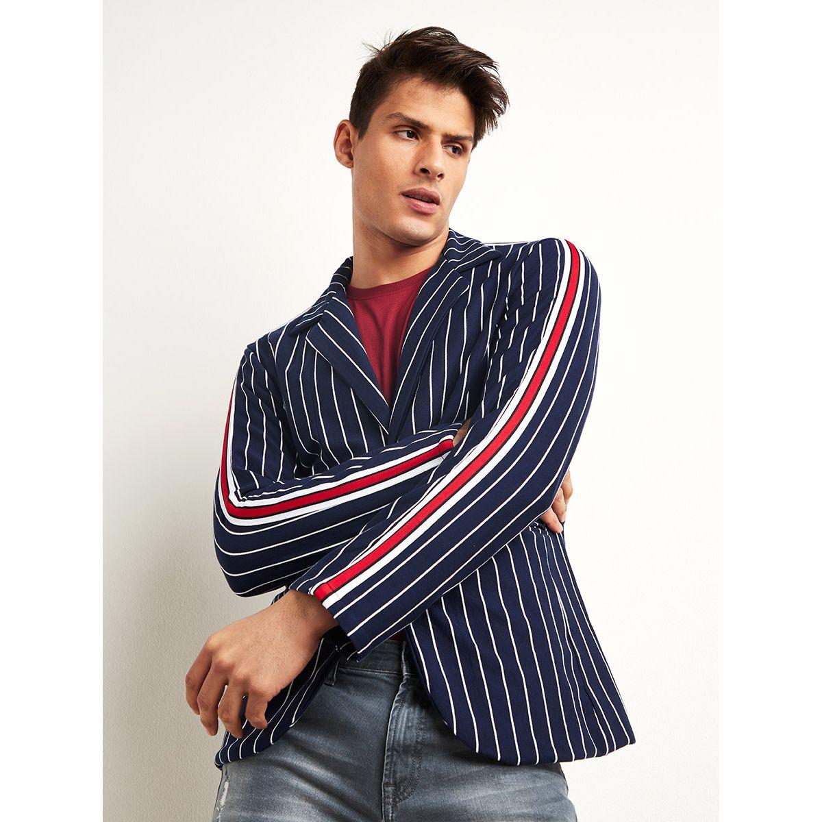 Styli Striped Blazer with Side Taping Sleeves Detail-men-winterwear-jacketsandblazers-image-3