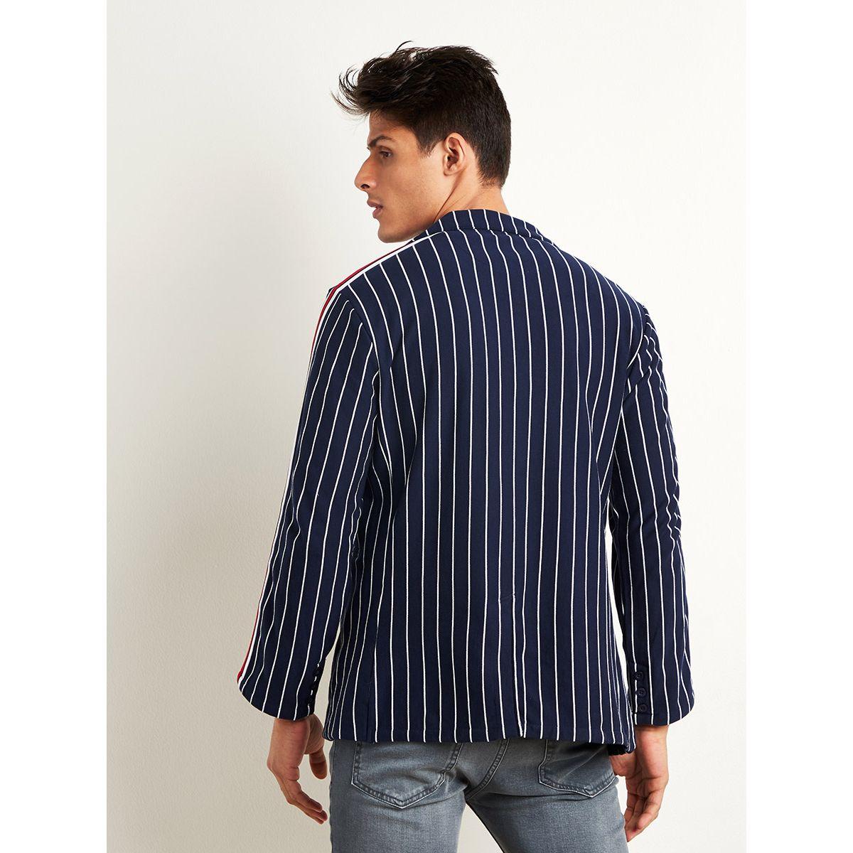Styli Striped Blazer with Side Taping Sleeves Detail-men-winterwear-jacketsandblazers-image-4