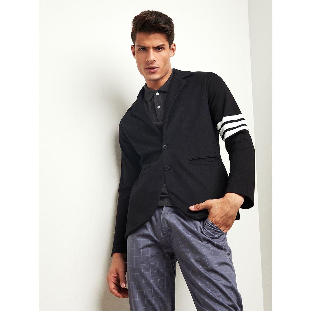 Styli Striped Sleeves Detail Blazer with Notch Lapel-men-clothing-jacketsandblazers-blazers-image-1