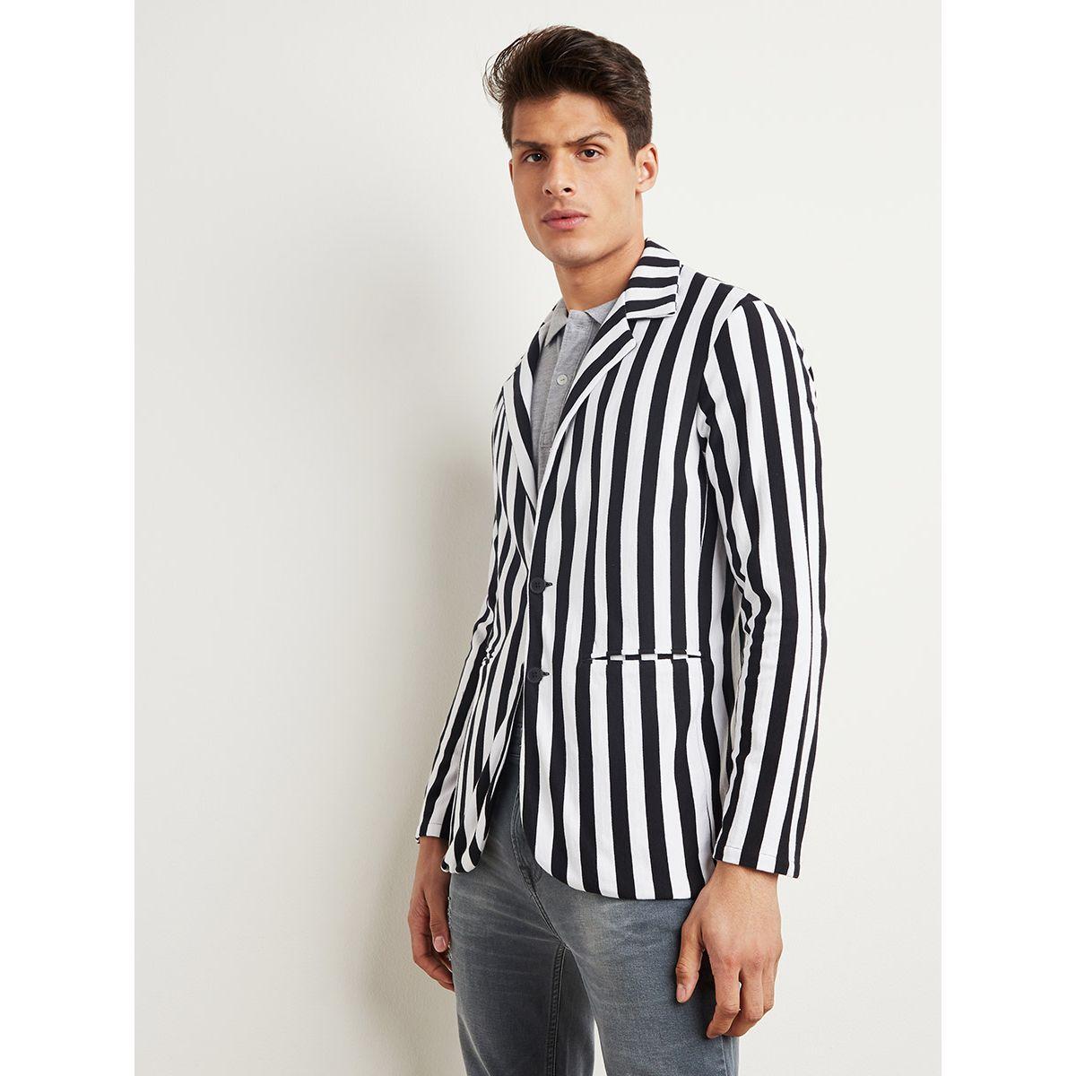 Styli Striped Notch Lapel Blazer with Button Closure-men-winterwear-jacketsandblazers-image-1