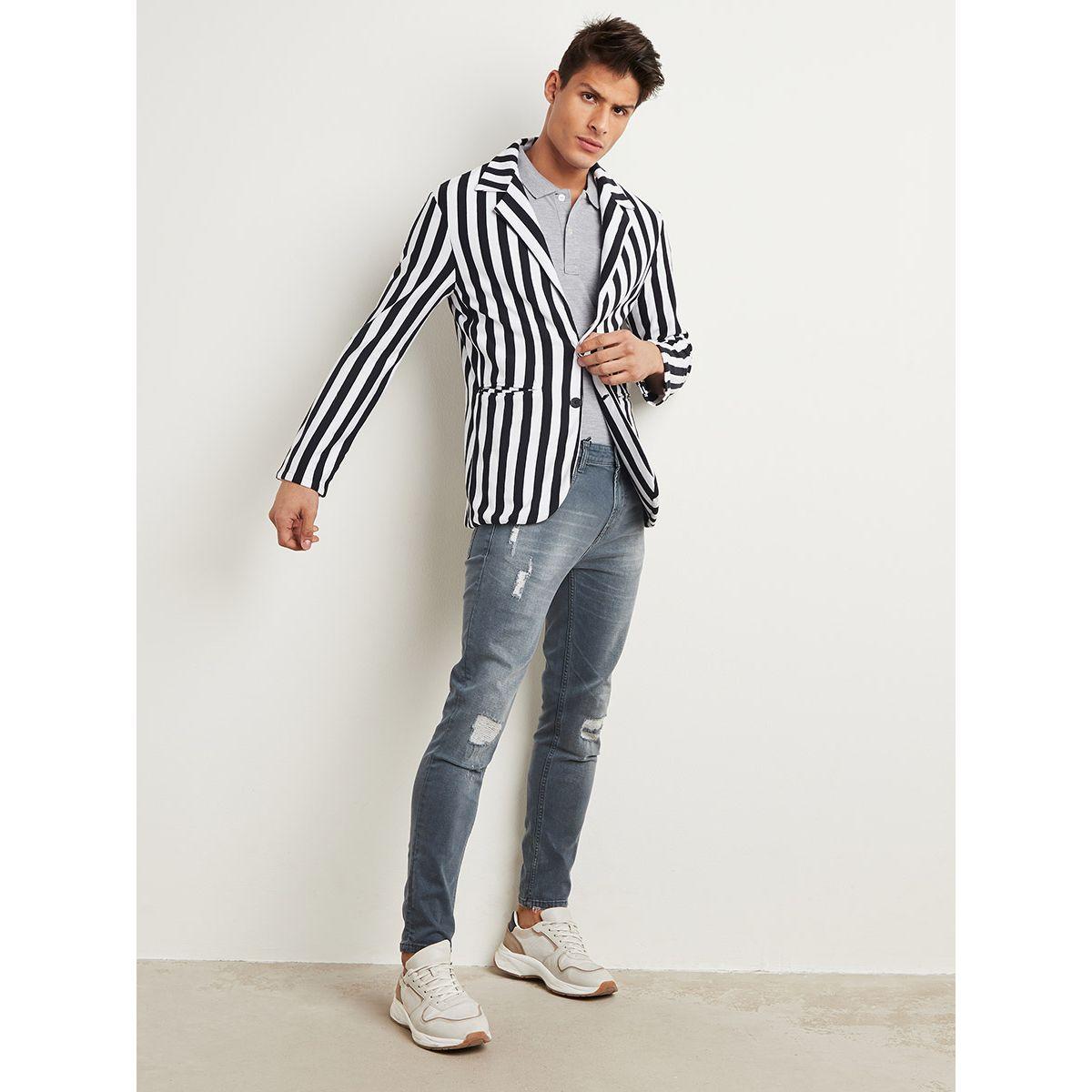 Styli Striped Notch Lapel Blazer with Button Closure-men-winterwear-jacketsandblazers-image-2