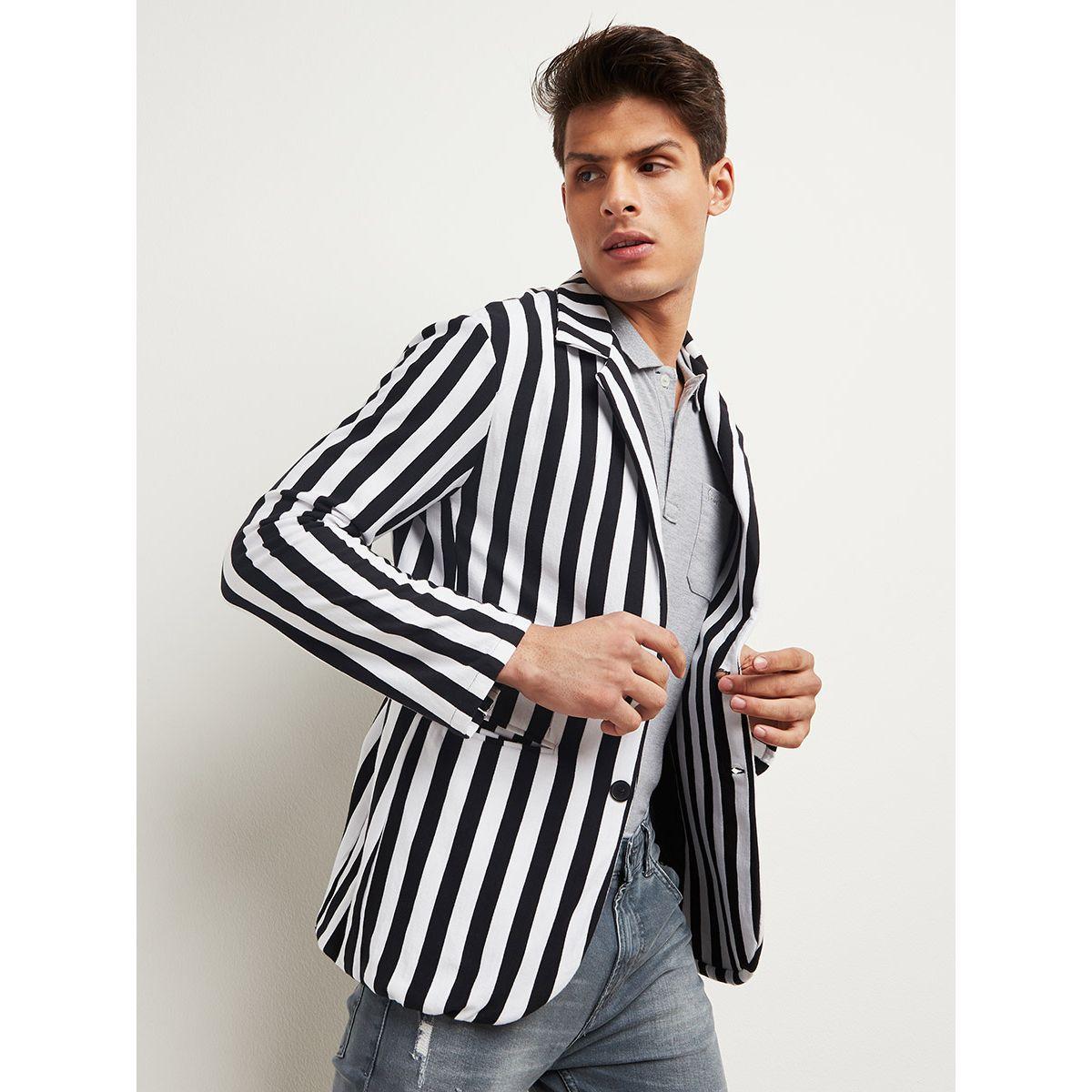 Styli Striped Notch Lapel Blazer with Button Closure-men-winterwear-jacketsandblazers-image-3