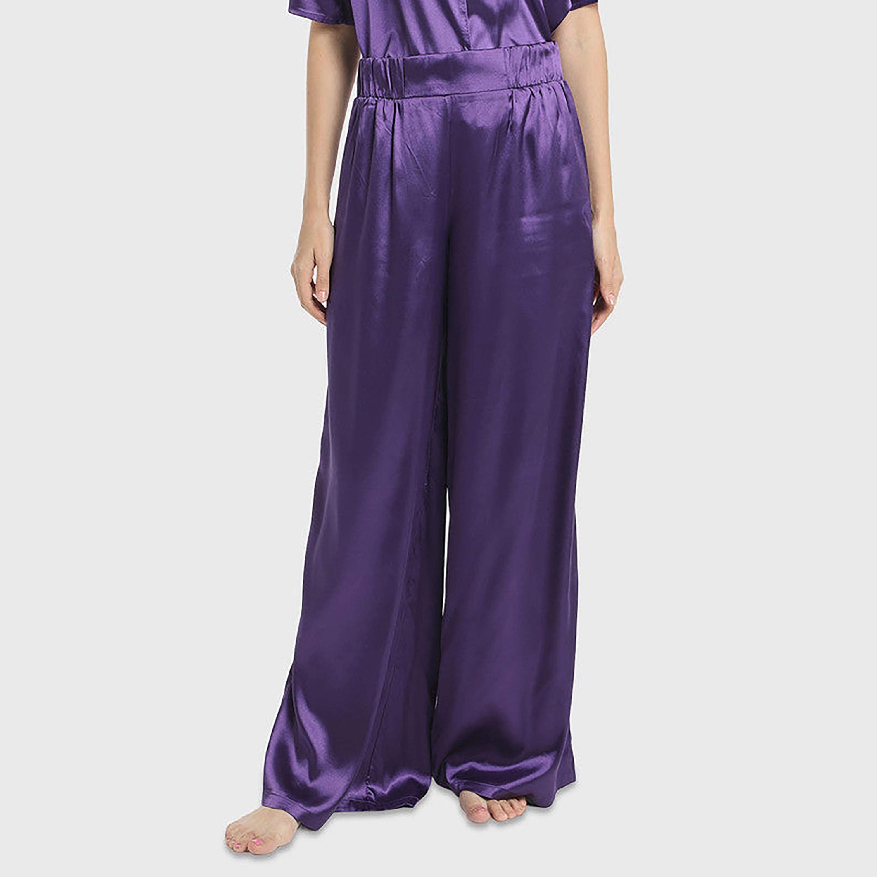 لا سينزا بسيط متوسط الارتفاع مع حزام خصر مطاطي طويل نسائي واسع-women-clothing-nightwear-pyjamas-bottoms-image-1