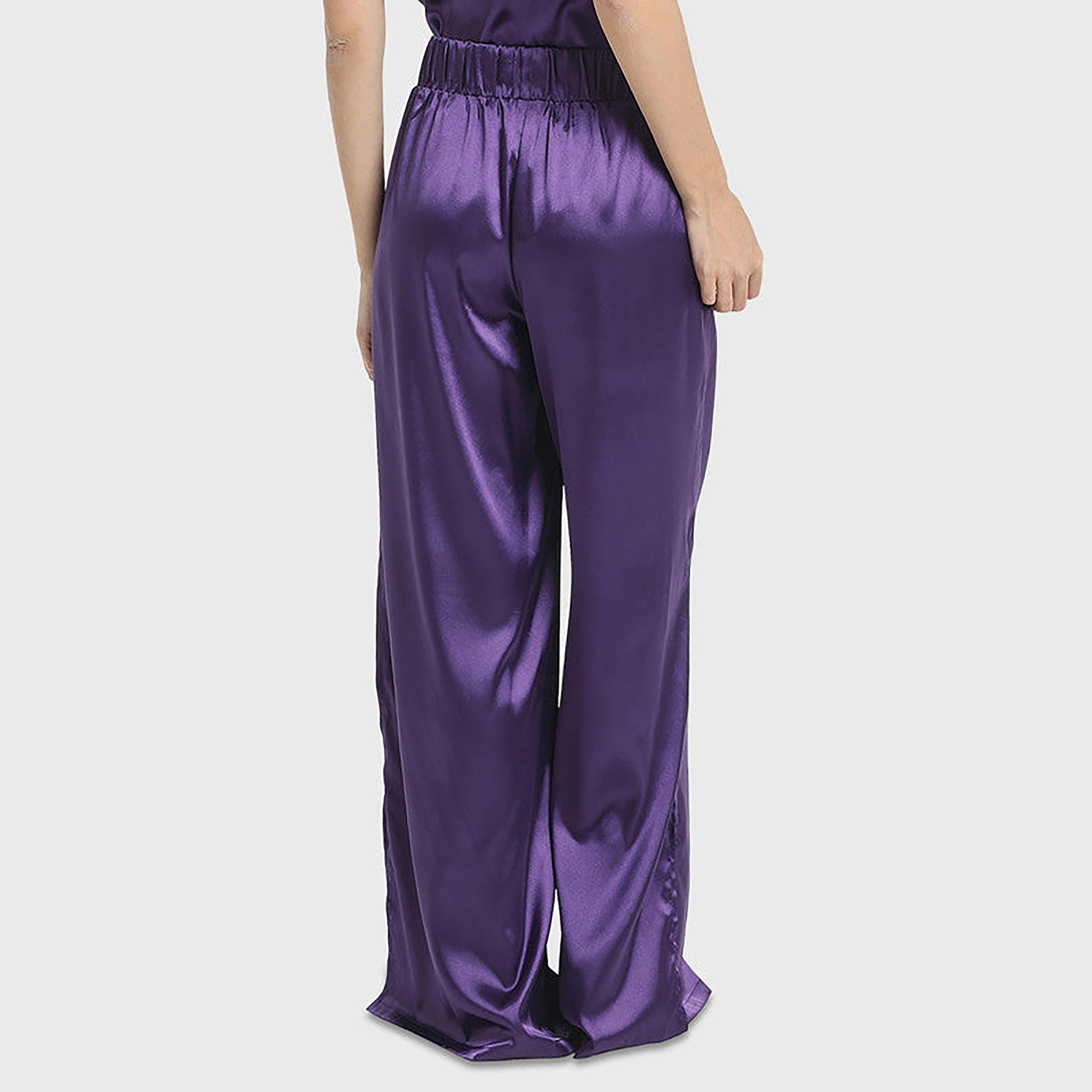 لا سينزا بسيط متوسط الارتفاع مع حزام خصر مطاطي طويل نسائي واسع-women-clothing-nightwear-pyjamas-bottoms-image-3