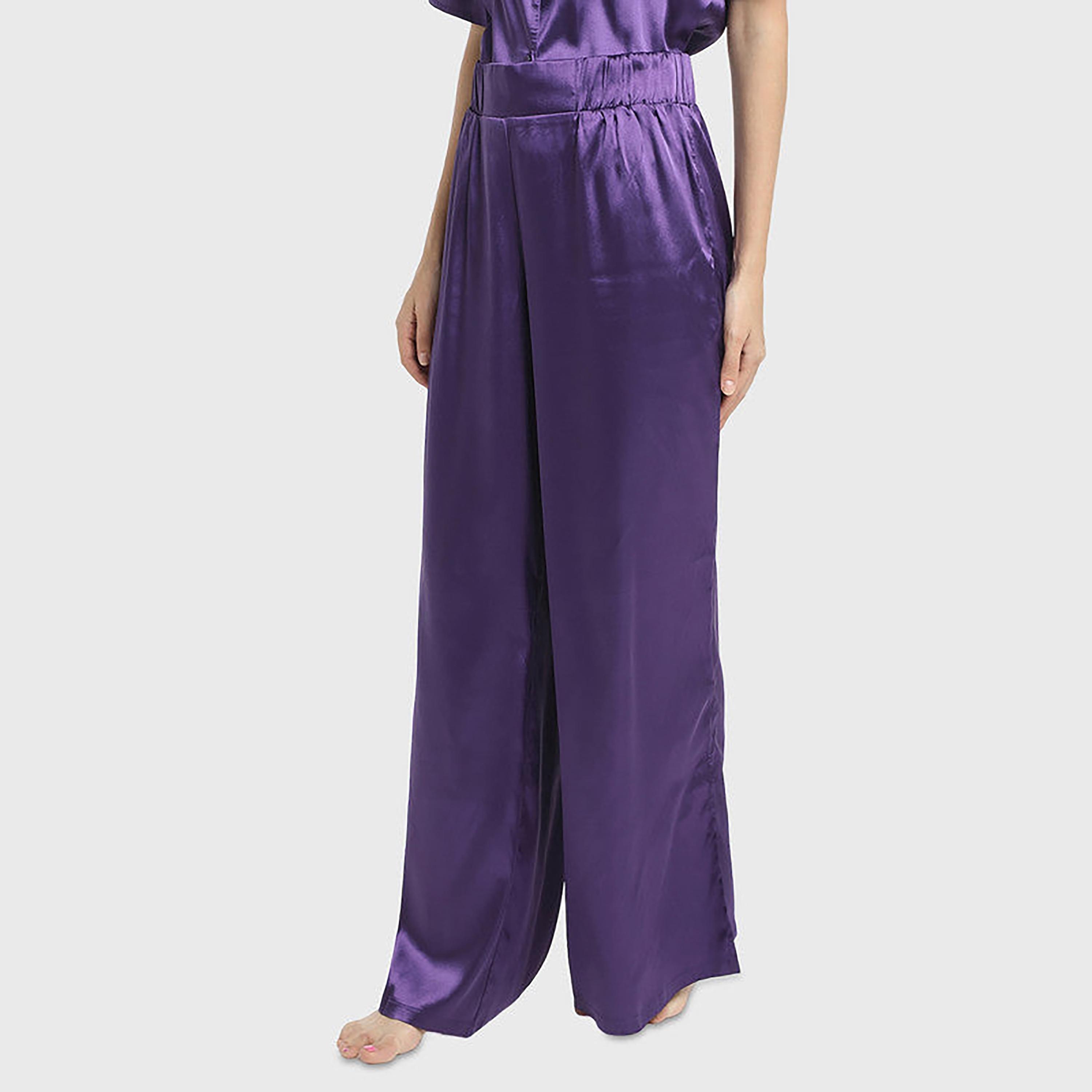 لا سينزا بسيط متوسط الارتفاع مع حزام خصر مطاطي طويل نسائي واسع-women-clothing-nightwear-pyjamas-bottoms-image-4