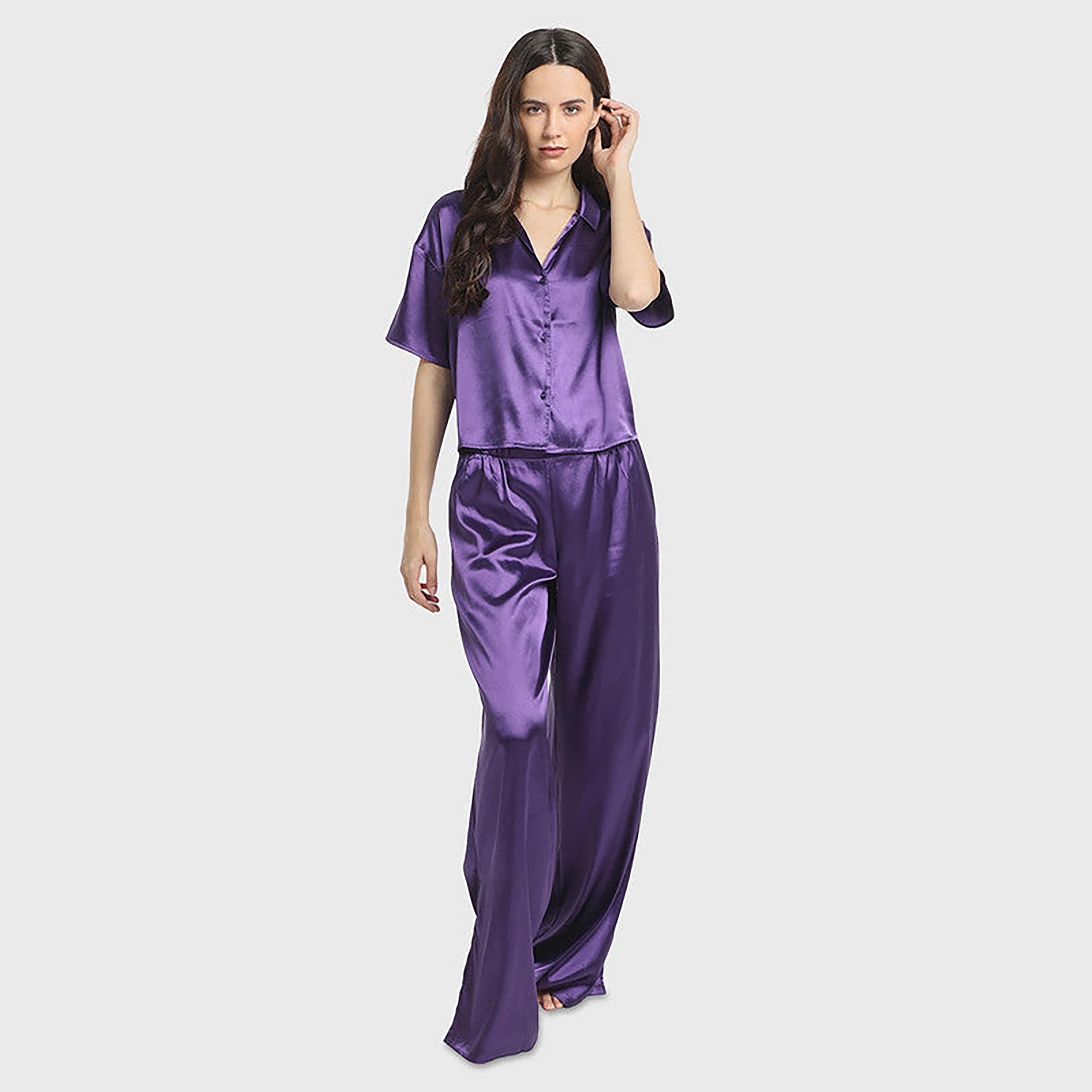 لا سينزا بسيط متوسط الارتفاع مع حزام خصر مطاطي طويل نسائي واسع-women-clothing-nightwear-pyjamas-bottoms-image-5