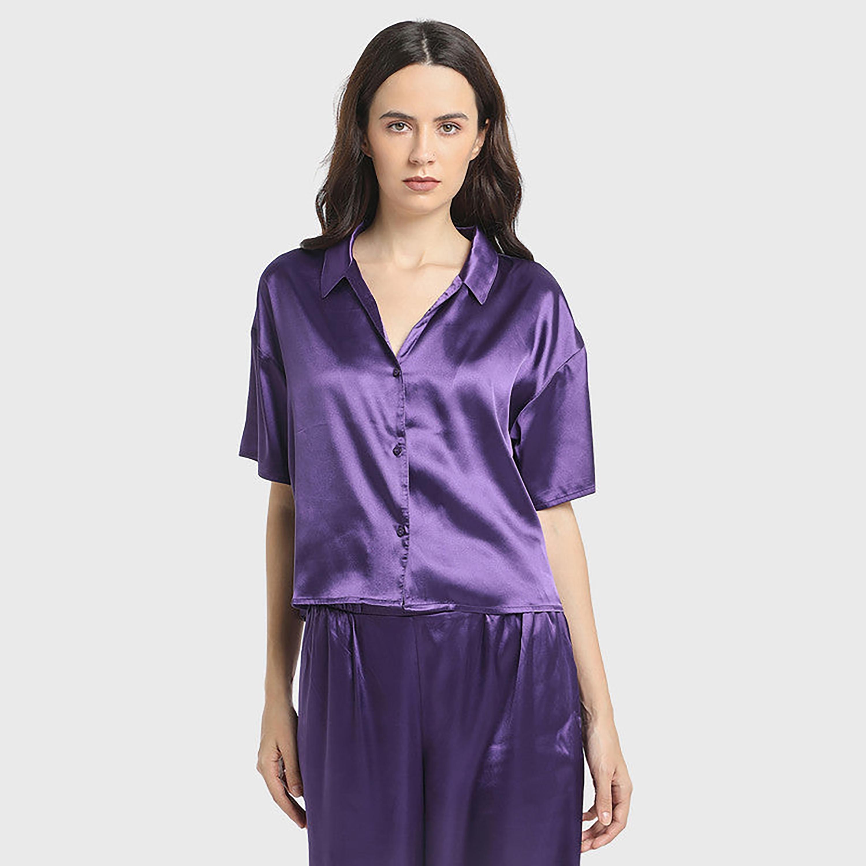 قميص نسائي بأكمام قصيرة بياقة بسيطة من لا سينزا-women-clothing-nightwear-pyjamas-tops-image-1