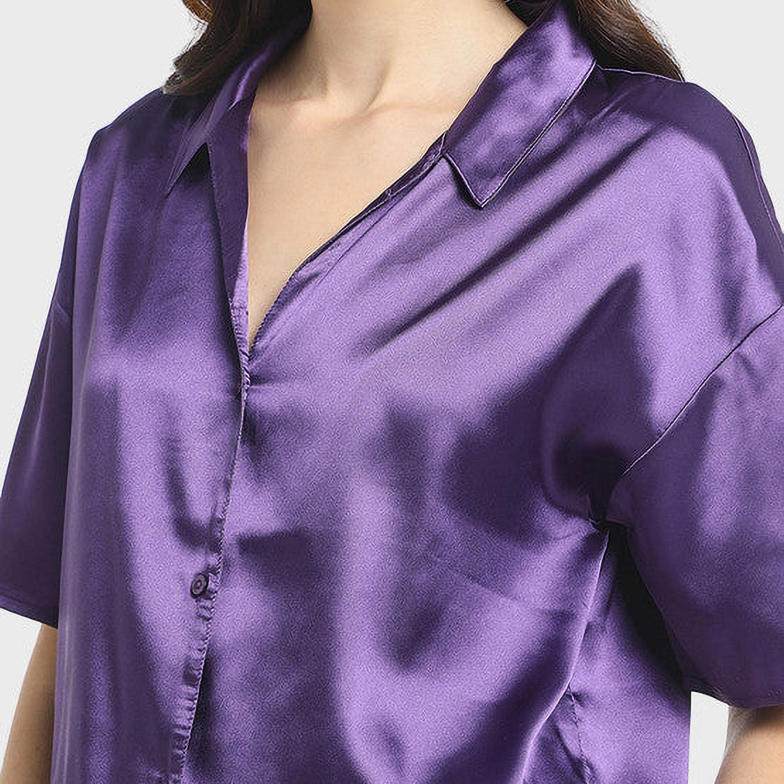 قميص نسائي بأكمام قصيرة بياقة بسيطة من لا سينزا-women-clothing-nightwear-pyjamas-tops-image-2