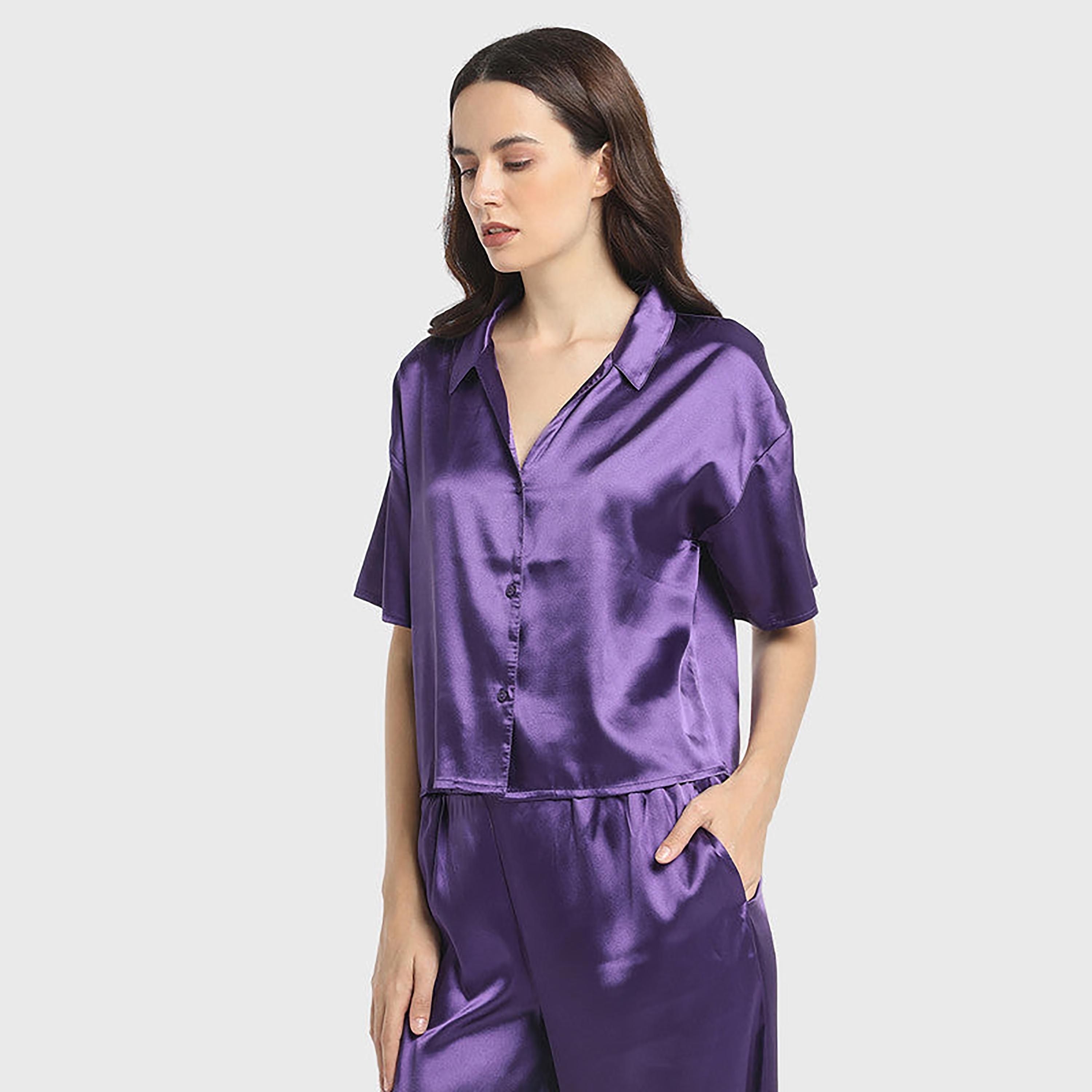 قميص نسائي بأكمام قصيرة بياقة بسيطة من لا سينزا-women-clothing-nightwear-pyjamas-tops-image-4