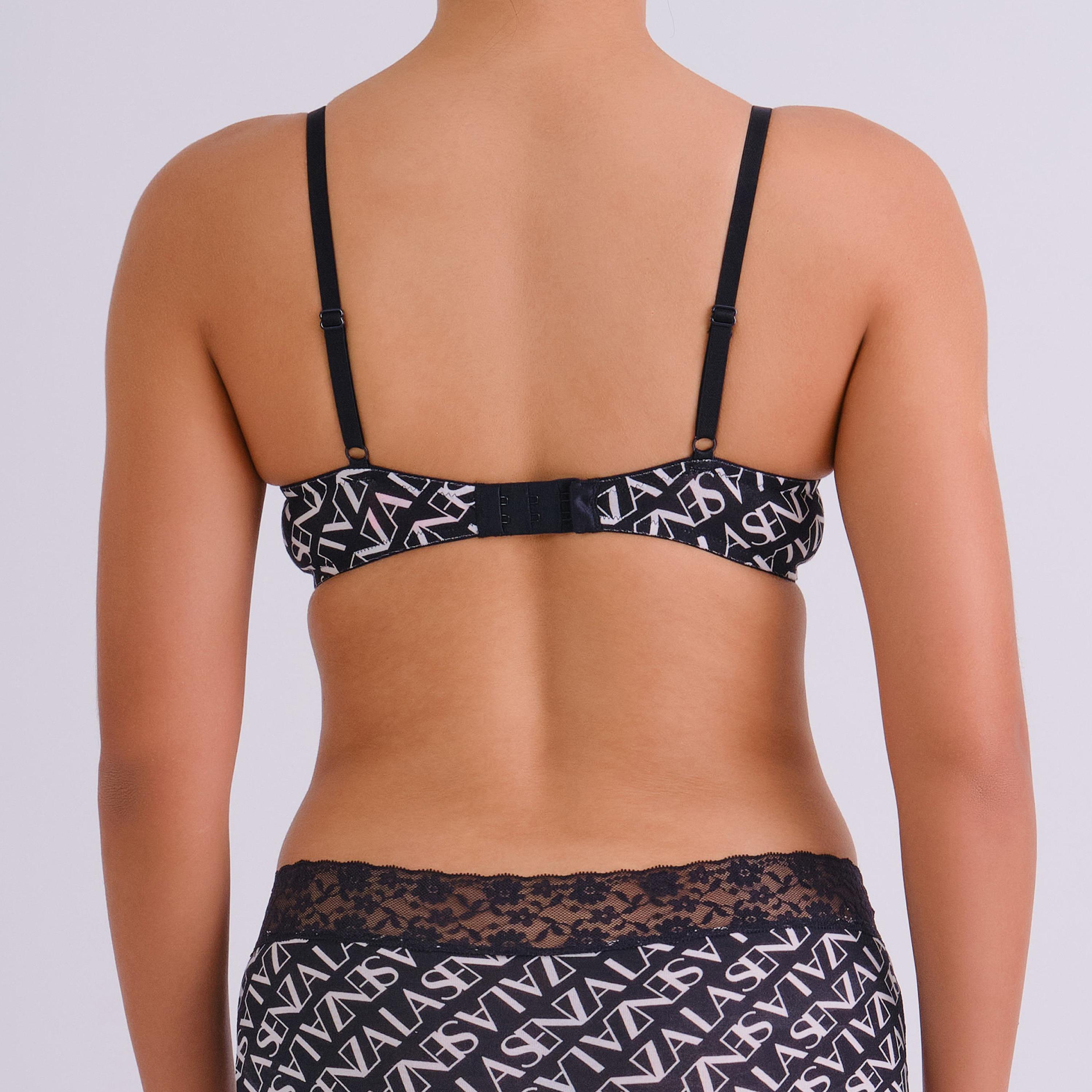La Senza Everyday Black Typographic Wired Medium Support Padded Women's Push-Up Plunge Bra-women-clothing-lingerie-bras-image-3