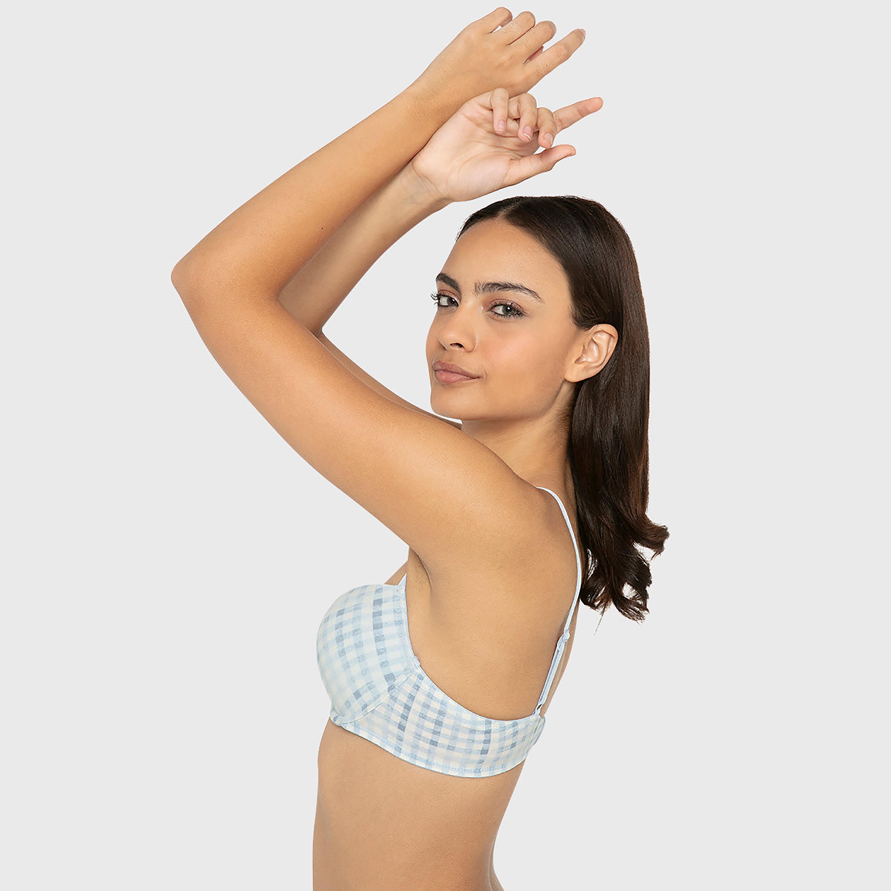 La Senza Blue Cotton Checked Wired Medium Support Padded Women's Push-Up Bra-women-clothing-lingerie-bras-image-2