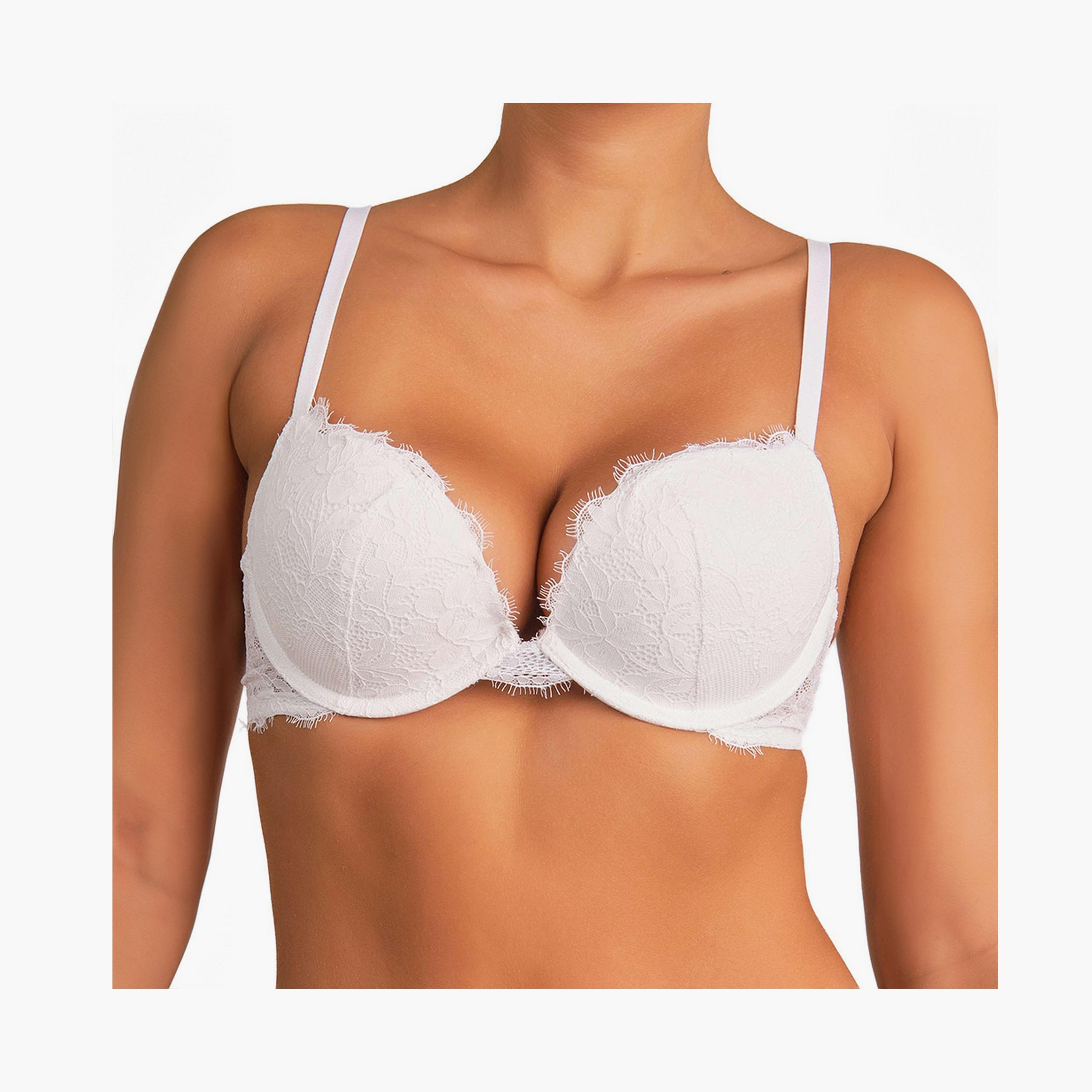 La Senza Sexy Gel Padding White Wired Medium Support Women's Push-Up Plunge Bra-women-clothing-lingerie-bras-image-1