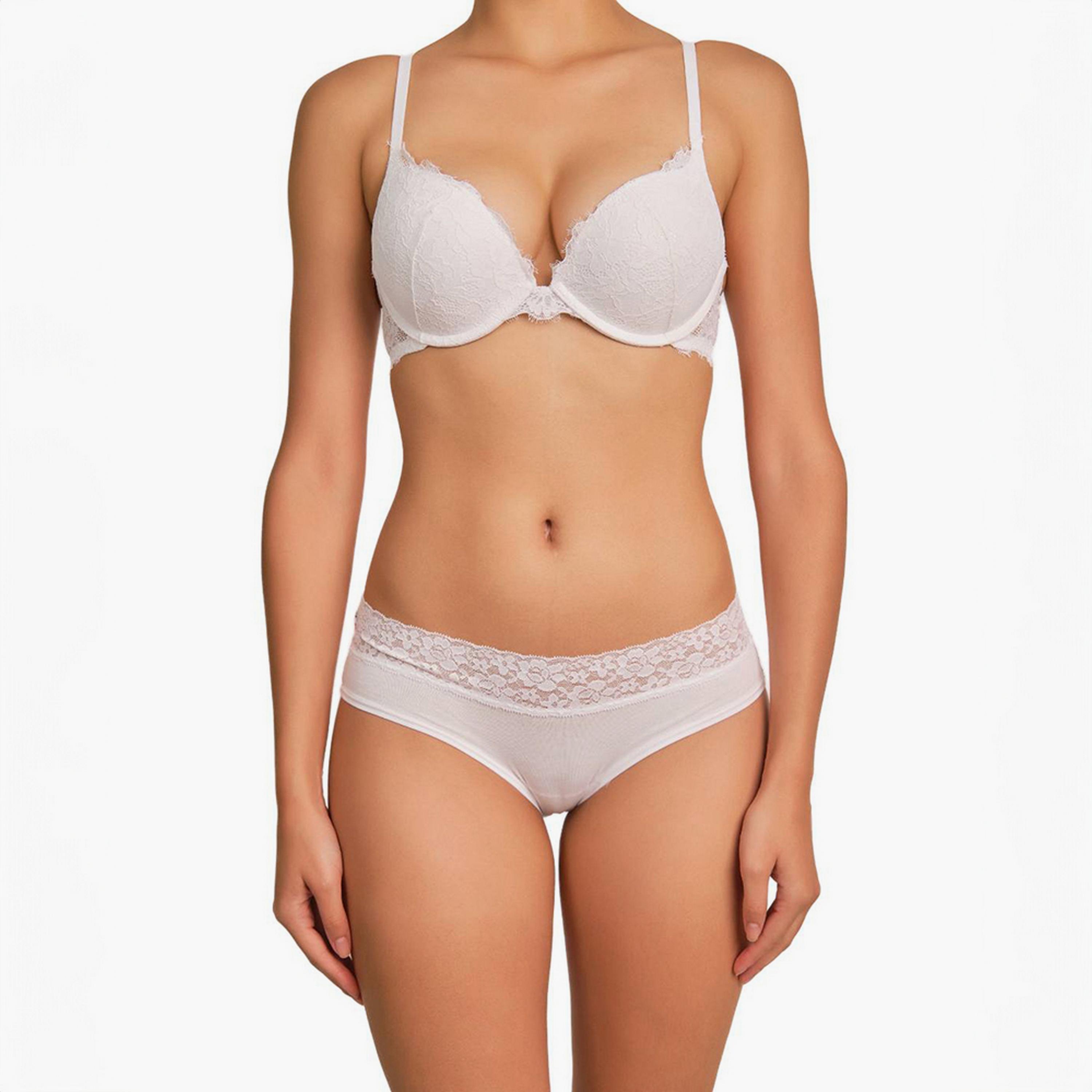 La Senza Sexy White Lace Wired Medium Support Padded Women's Double Push-Up Plunge Bra-women-clothing-lingerie-bras-image-2