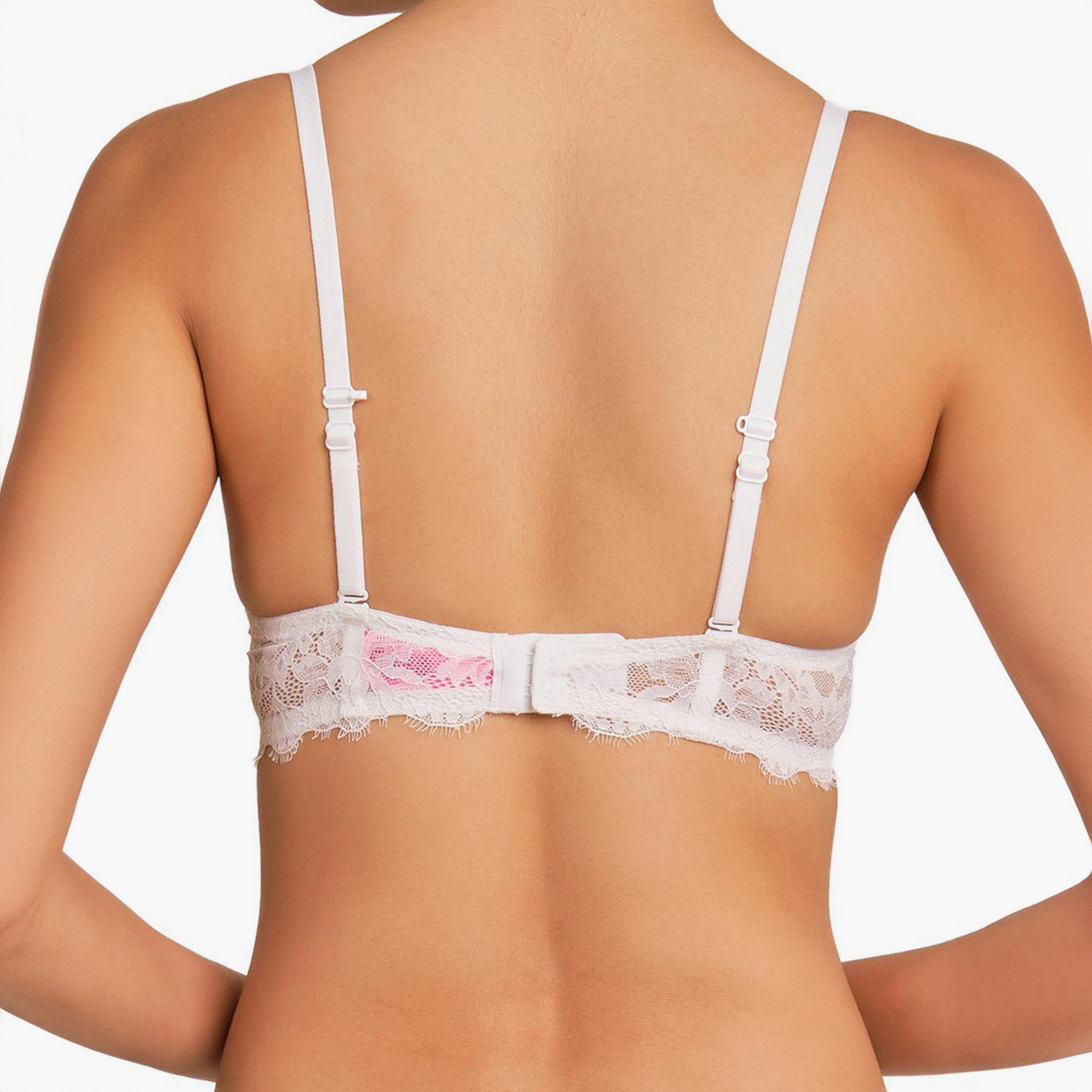 La Senza Sexy White Lace Wired Medium Support Padded Women's Double Push-Up Plunge Bra-women-clothing-lingerie-bras-image-3