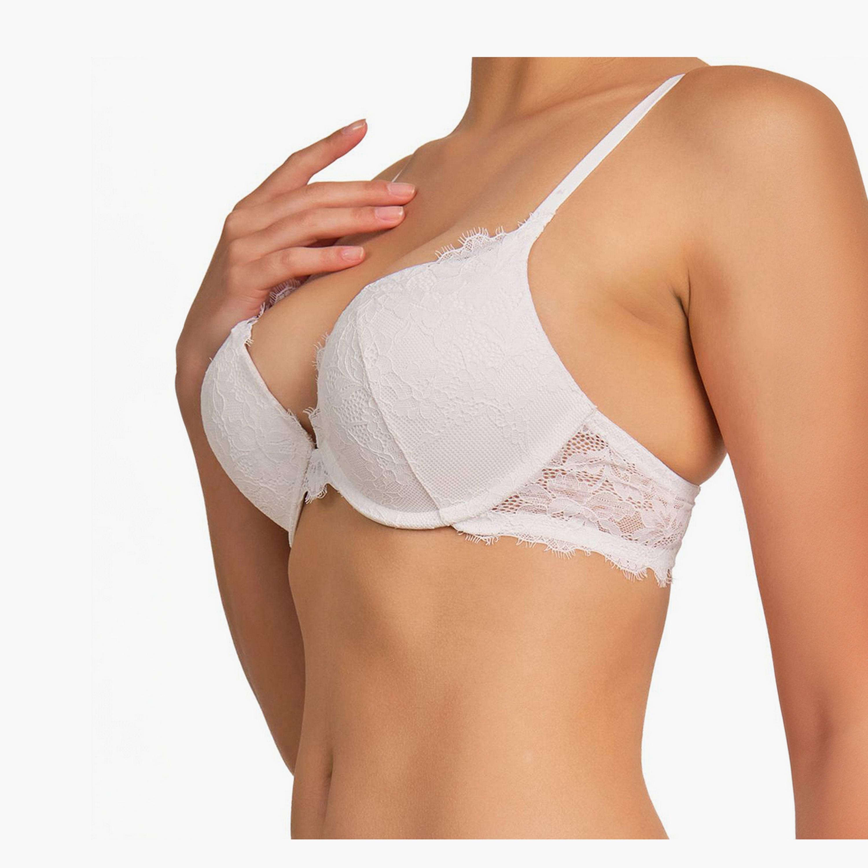 La Senza Sexy White Lace Wired Medium Support Padded Women's Double Push-Up Plunge Bra-women-clothing-lingerie-bras-image-4