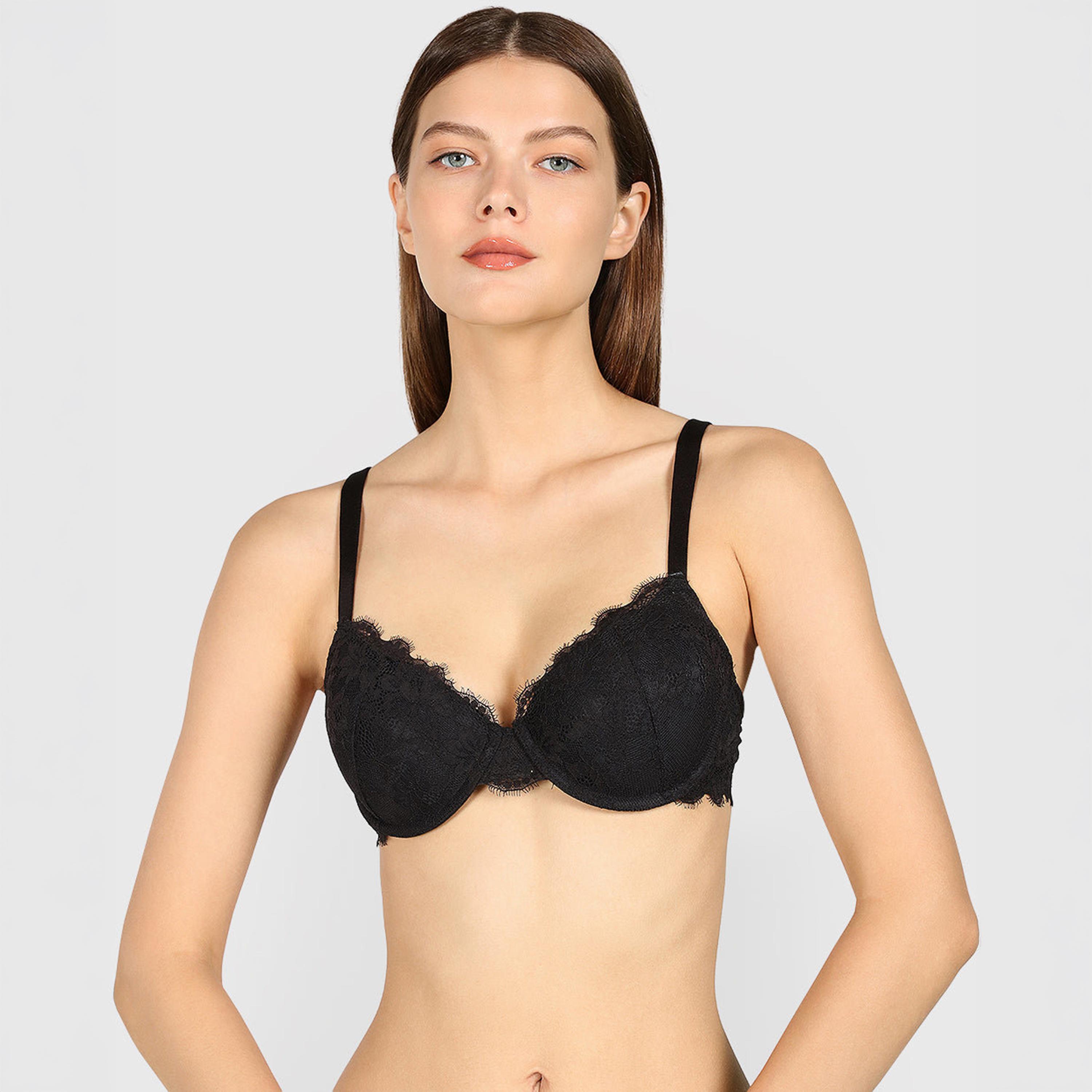 La Senza Black Lace Wired Medium Support Lightly Lined Women's Push-Up Bra-women-clothing-lingerie-bras-image-1