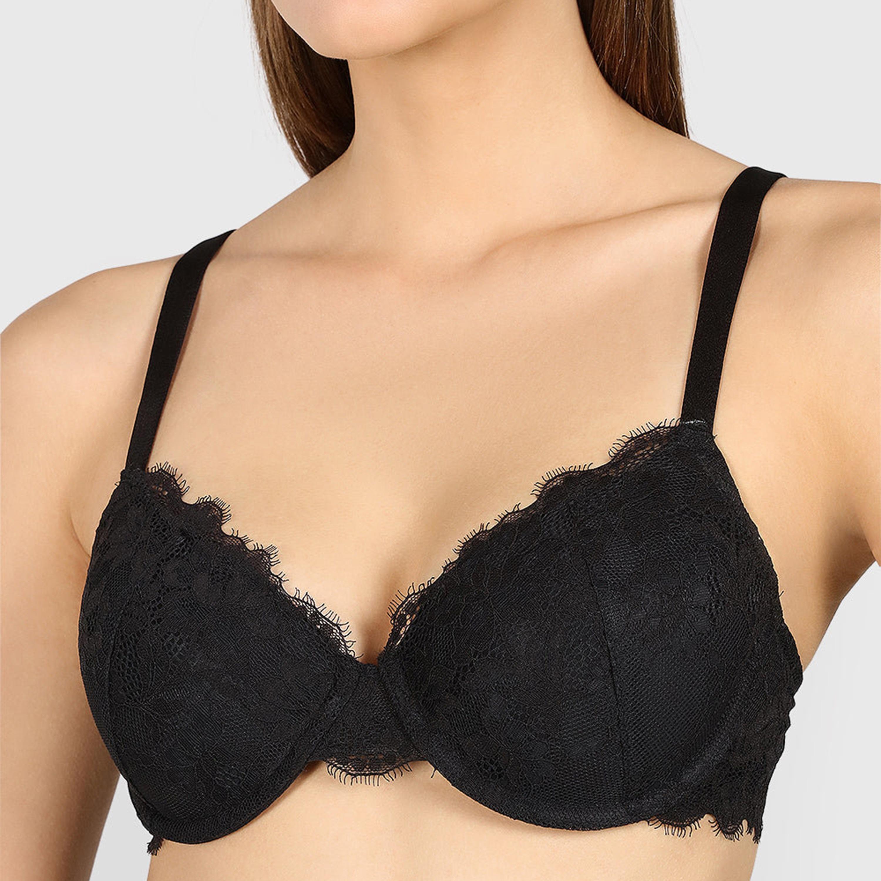 La Senza Black Lace Wired Medium Support Lightly Lined Women's Push-Up Bra-women-clothing-lingerie-bras-image-2
