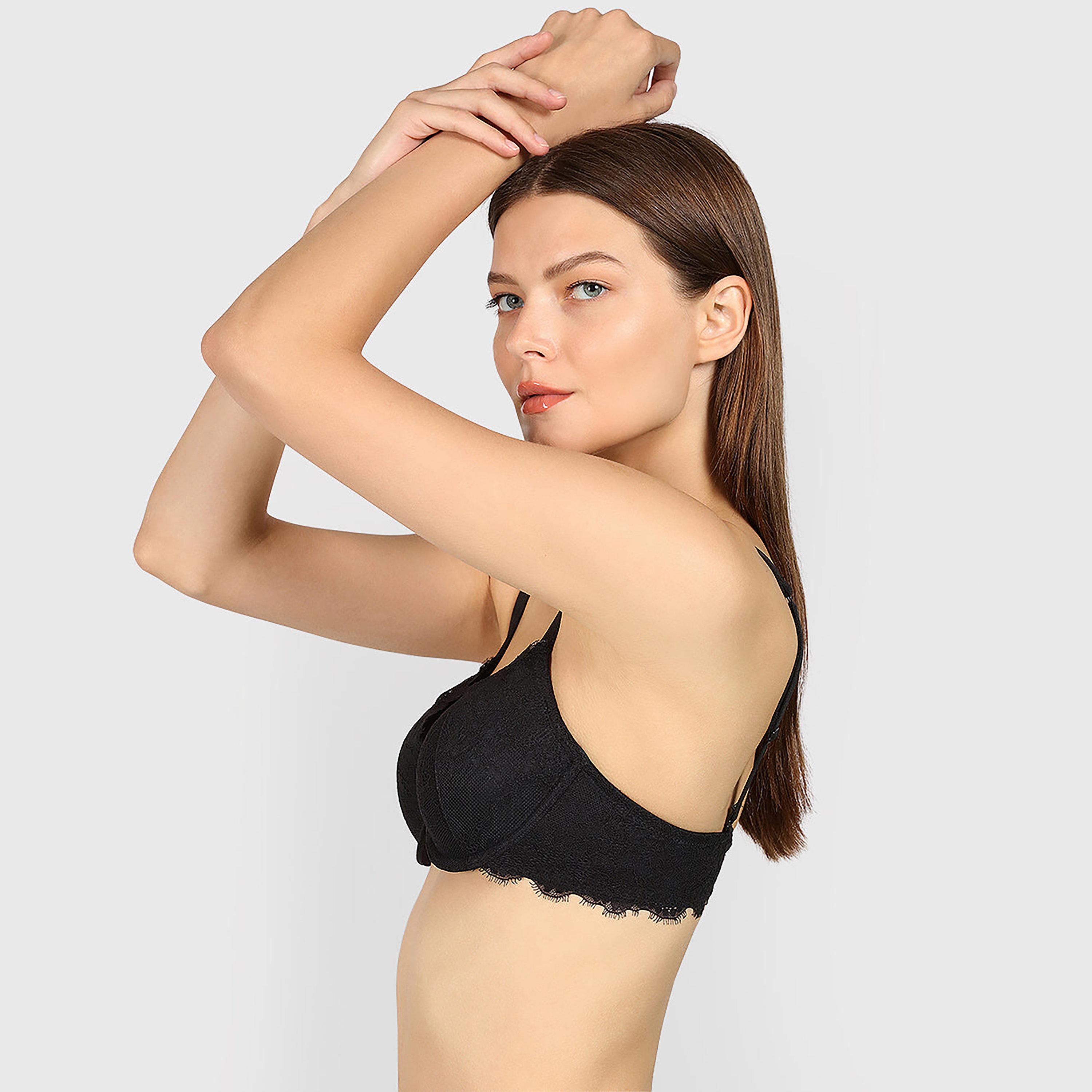 La Senza Black Lace Wired Medium Support Lightly Lined Women's Push-Up Bra-women-clothing-lingerie-bras-image-3