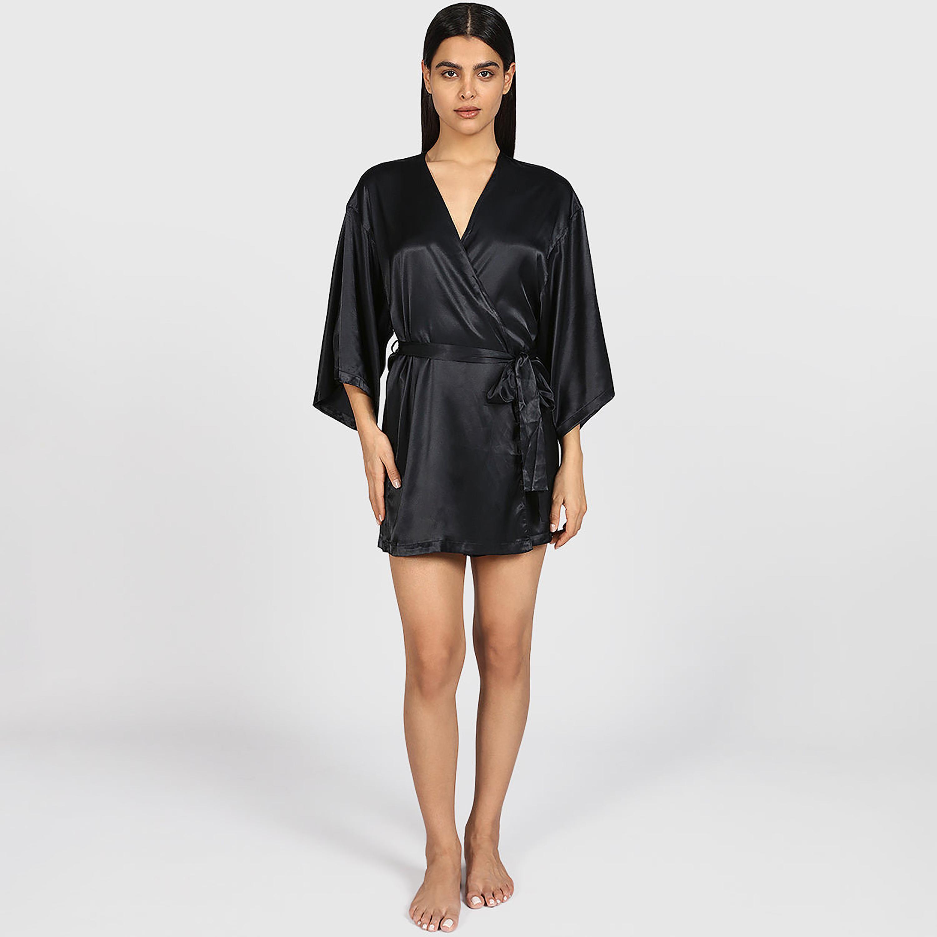 La Senza Plain Surplice Neck Three-Quarter Sleeves Women's Robe-women-clothing-nightwear-robes-image-1