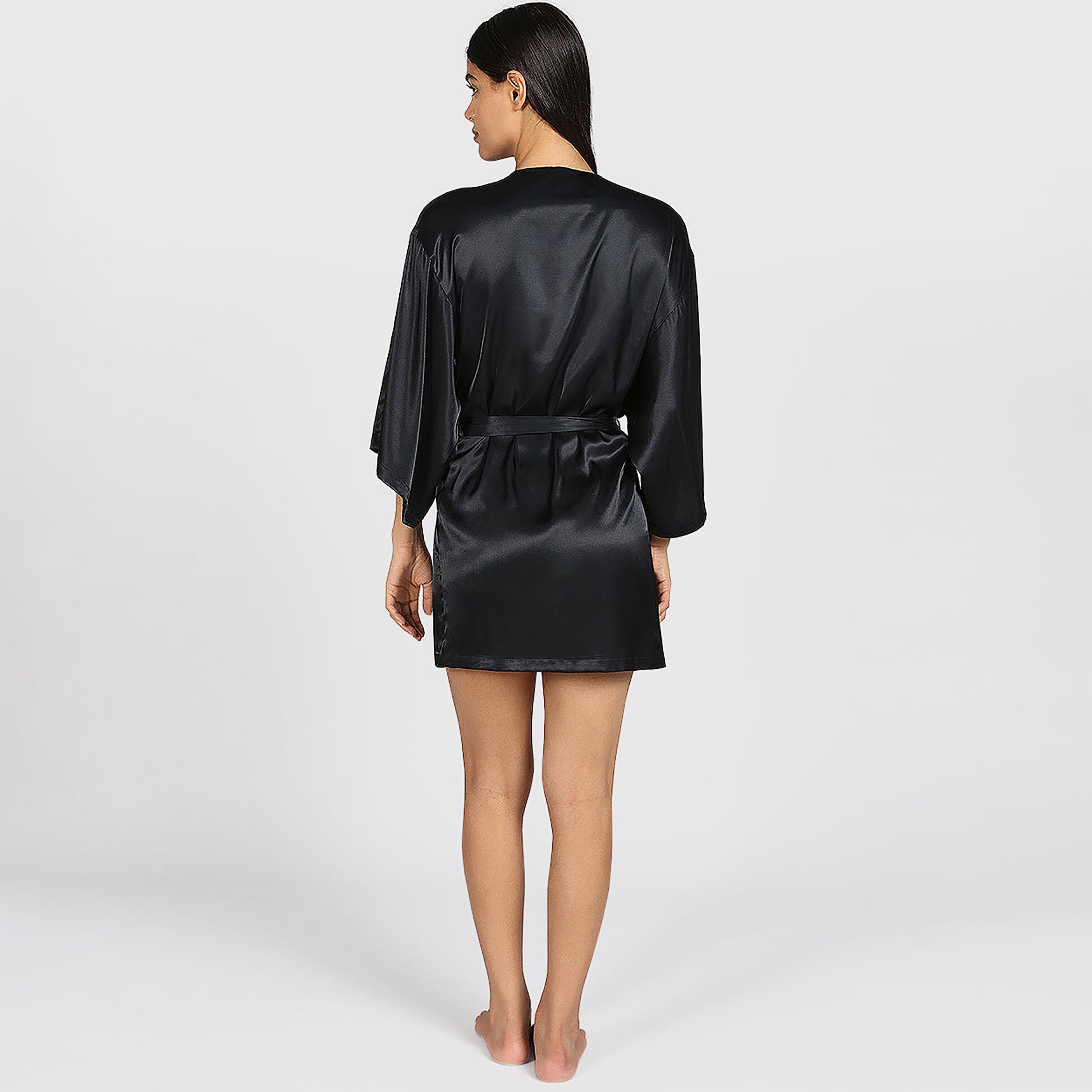 روب نسائي سادة بفتحة رقبة متداخلة وأكمام ثلاثة أرباع من لا سنزا-women-clothing-nightwear-robes-image-3