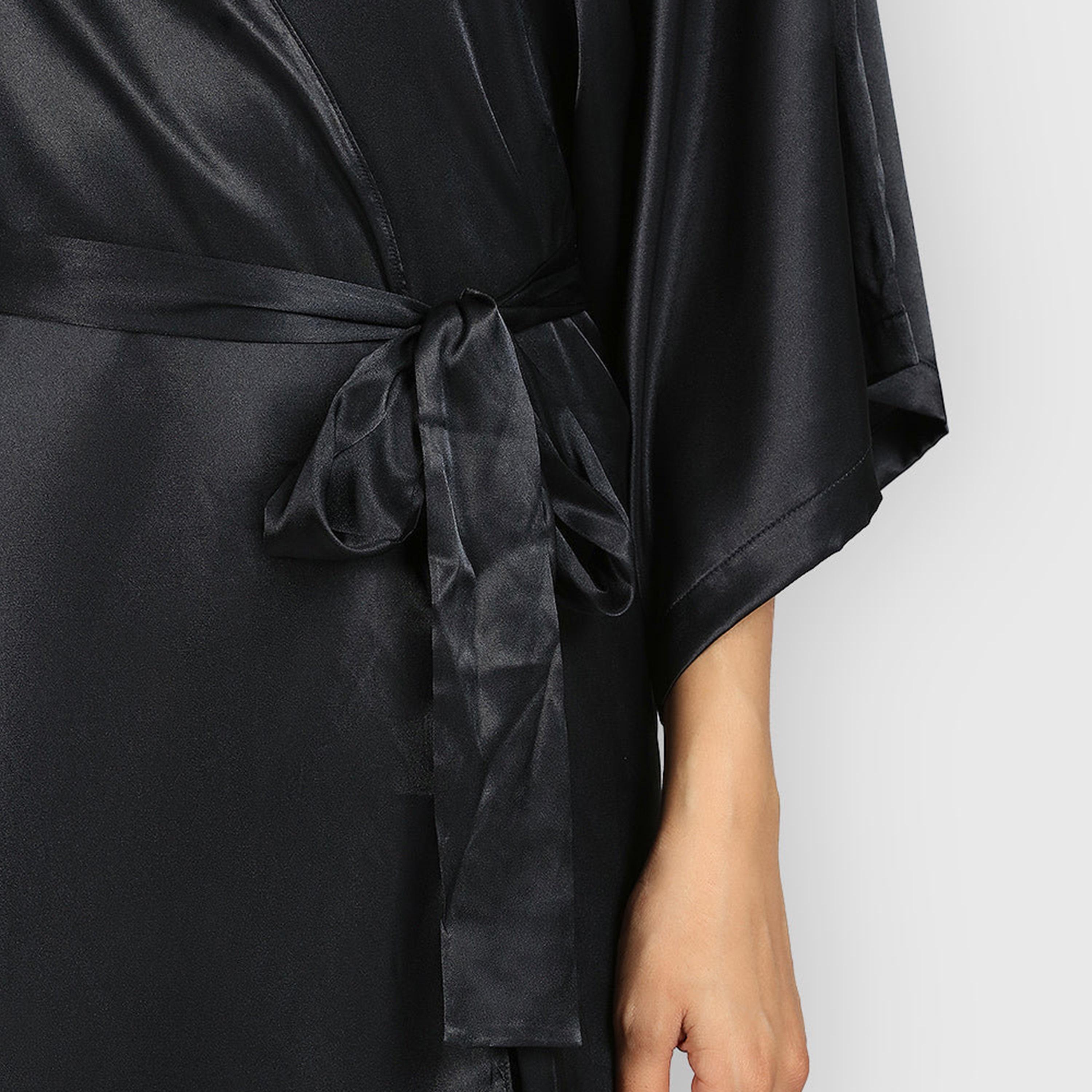 روب نسائي سادة بفتحة رقبة متداخلة وأكمام ثلاثة أرباع من لا سنزا-women-clothing-nightwear-robes-image-4