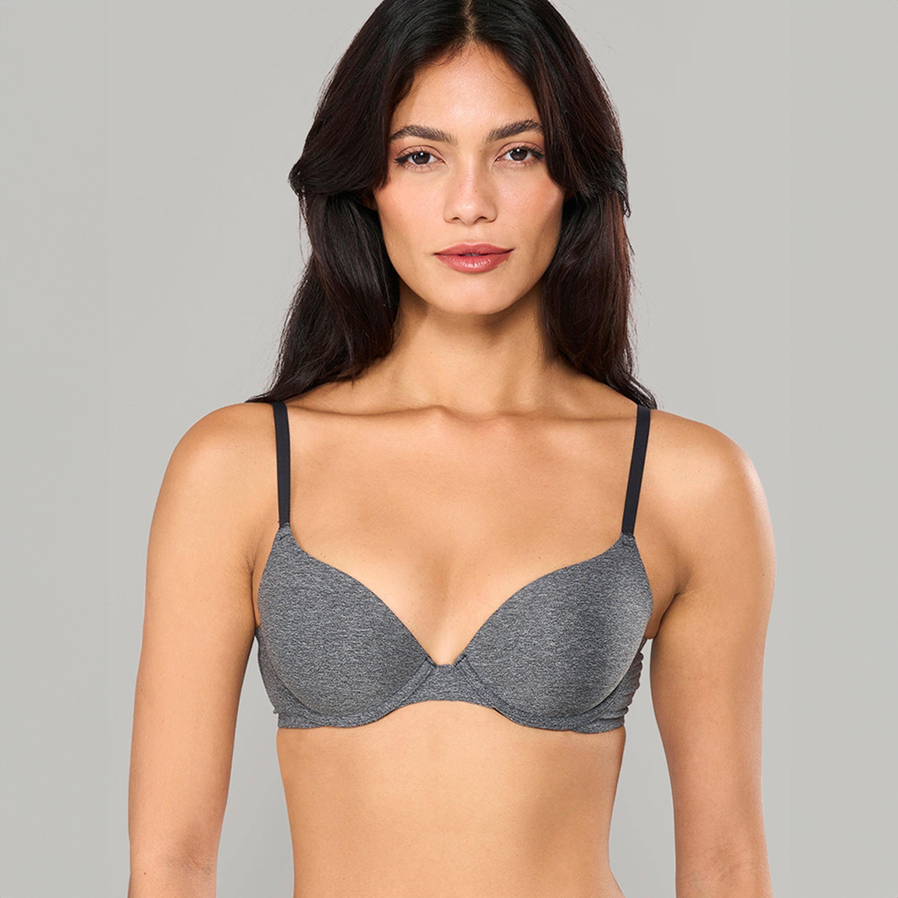 La Senza Comfort Body Kiss Grey Wired Medium Support Padded Women's Demi Bra-women-clothing-lingerie-bras-image-1