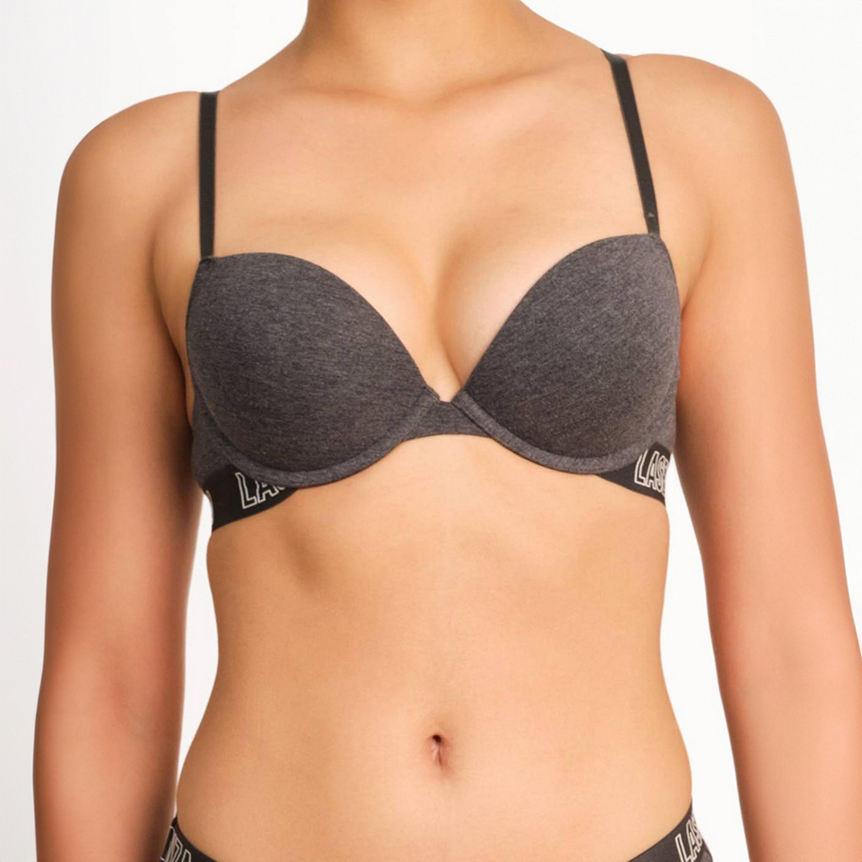 حمالة صدر غاطسة بوش أب بلون رمادي سلكية بدعم متوسط ومبطنة للنساء تريندي من لا سينزا-women-clothing-lingerie-bras-image-1